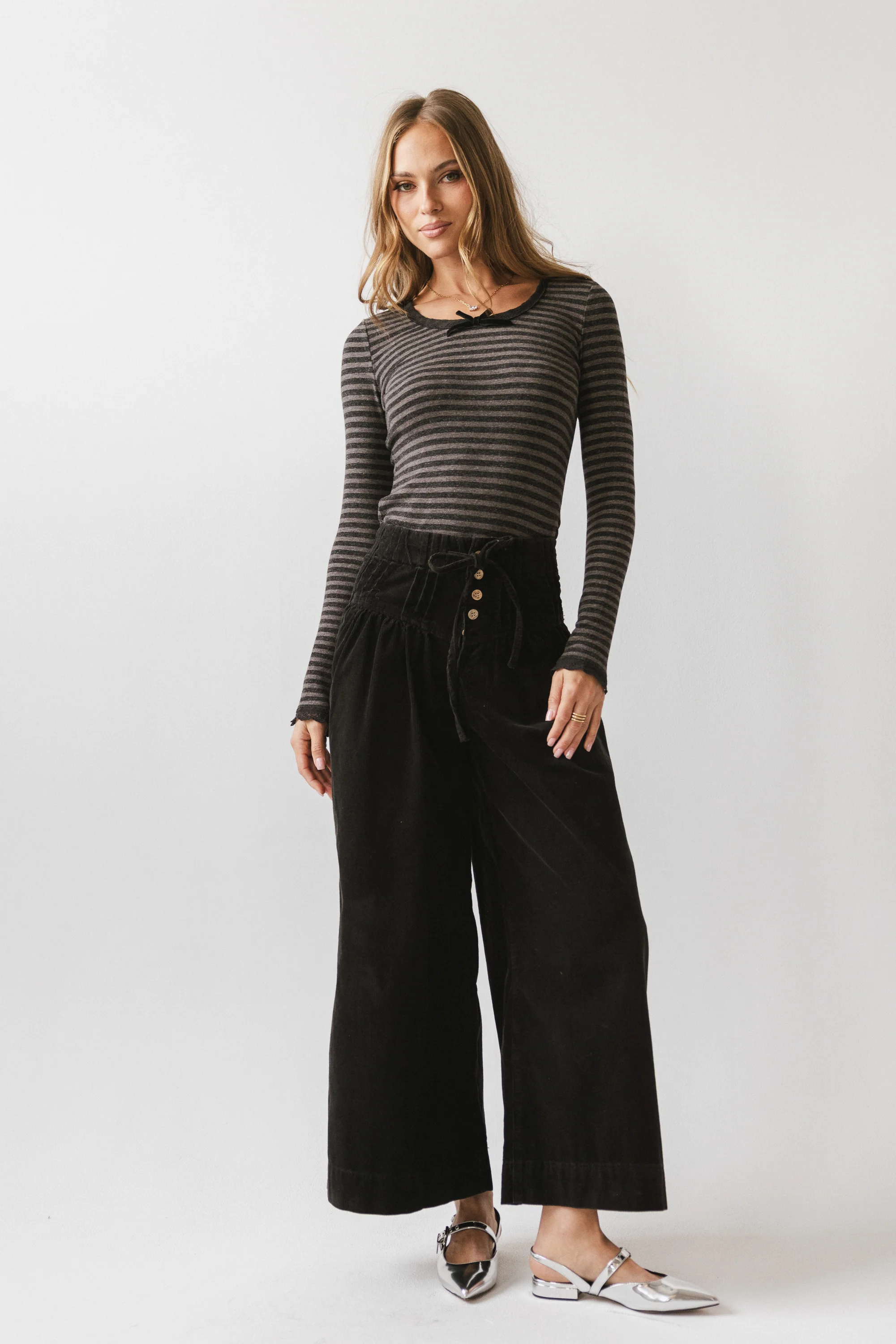 Barkley Corduroy Wide Leg Pants in Charcoal - FINAL SALE - Image 2