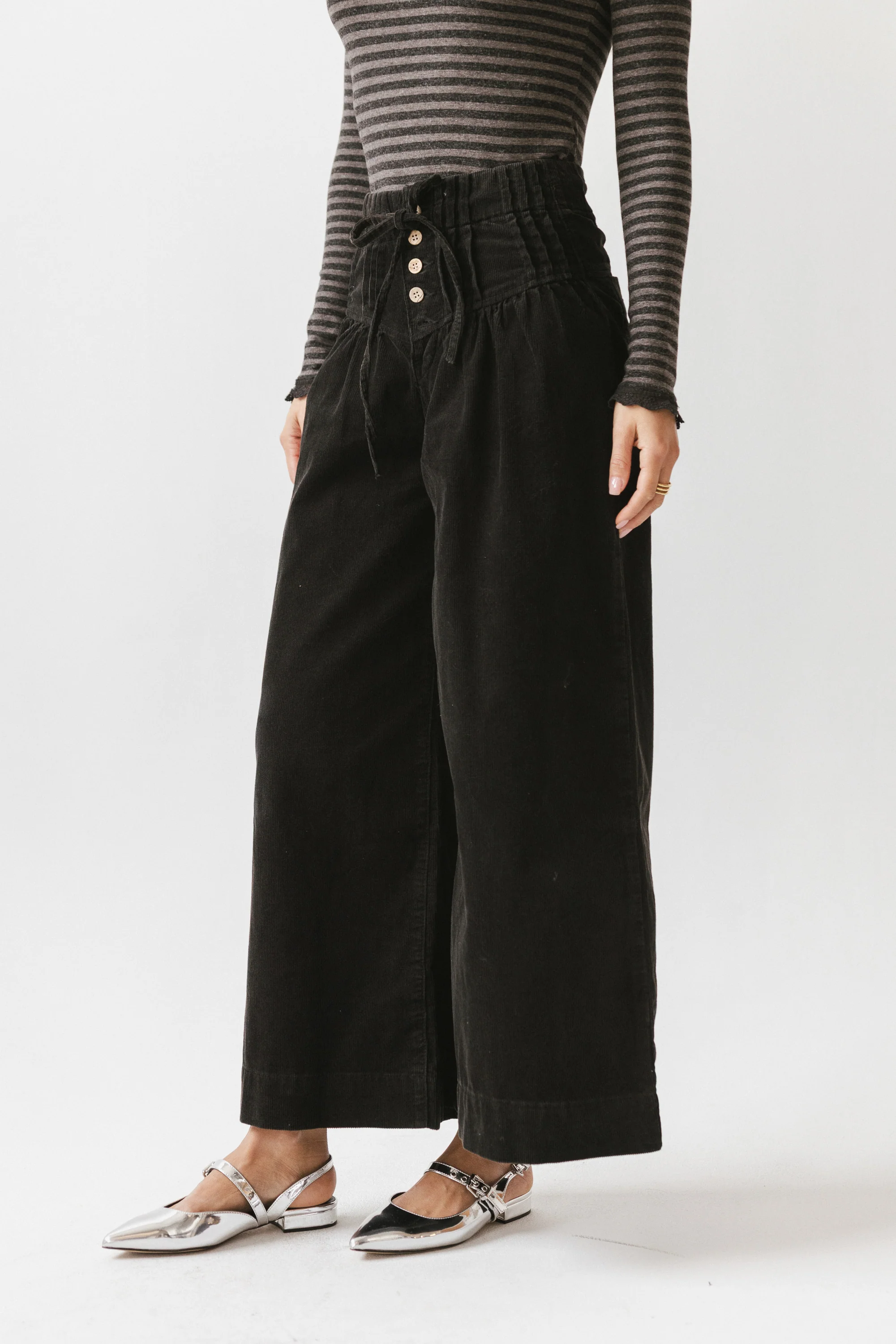 Barkley Corduroy Wide Leg Pants in Charcoal - FINAL SALE - Image 3