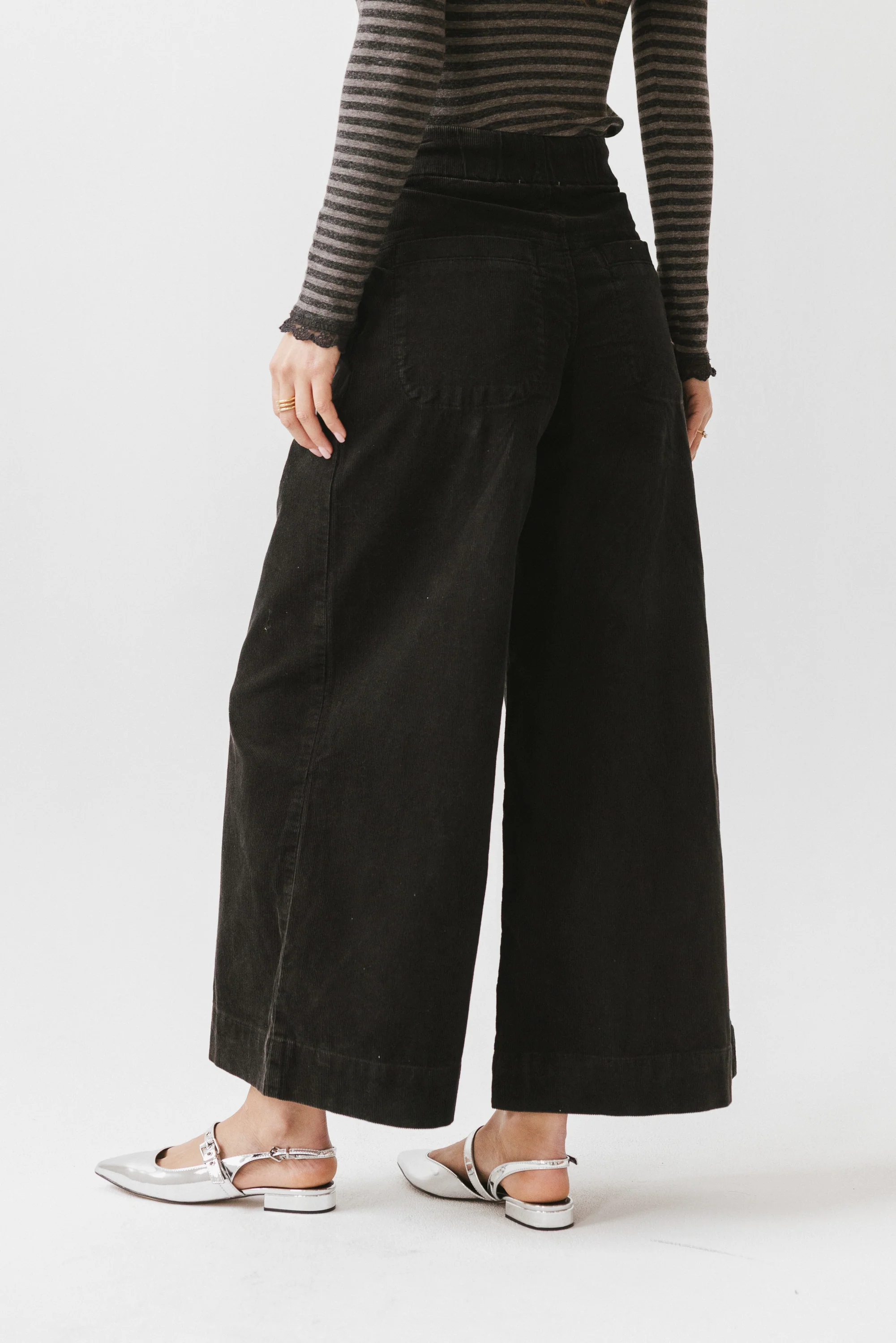 Barkley Corduroy Wide Leg Pants in Charcoal - FINAL SALE - Image 4