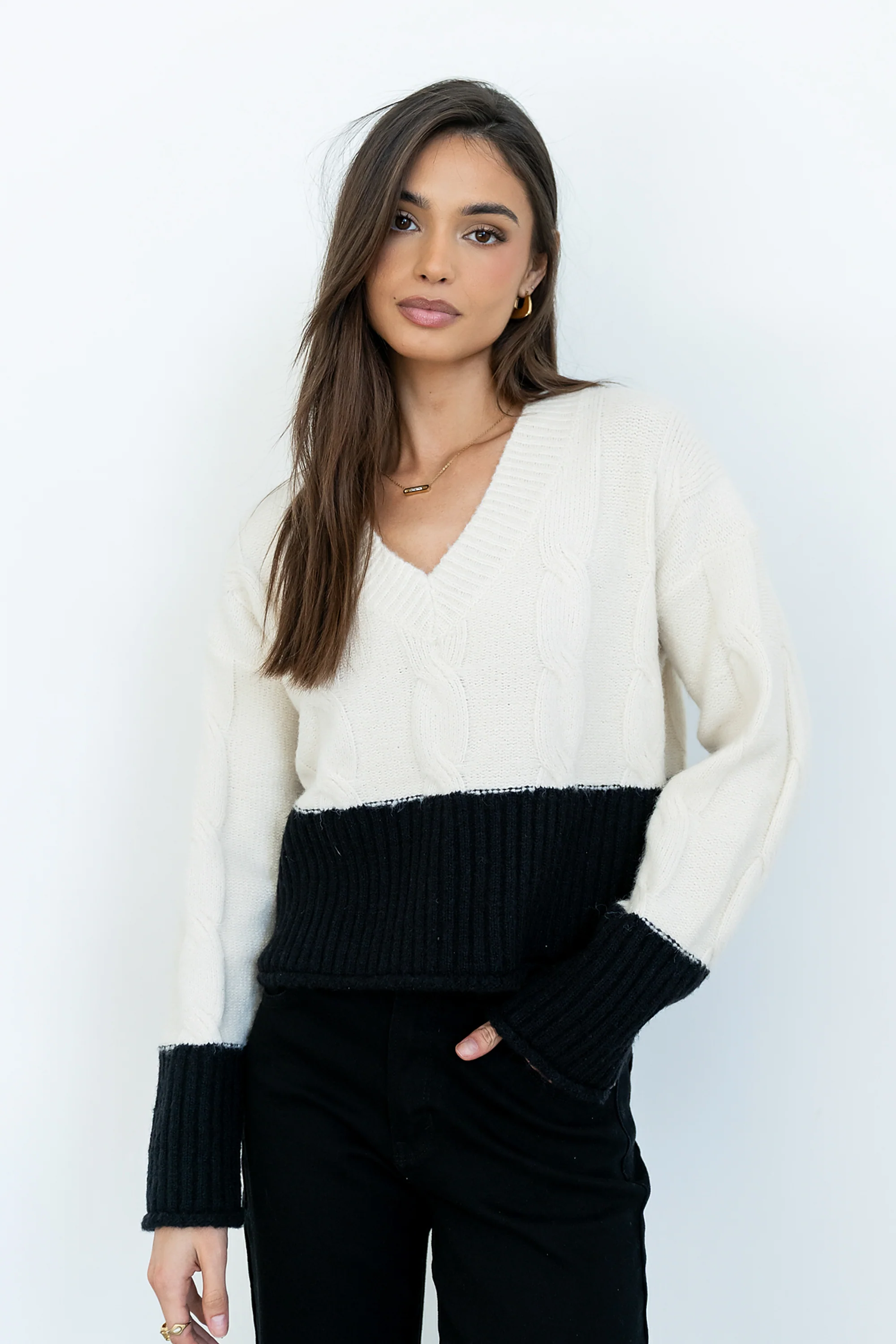 Beckham Cable Knit Sweater in Oatmeal - FINAL SALE