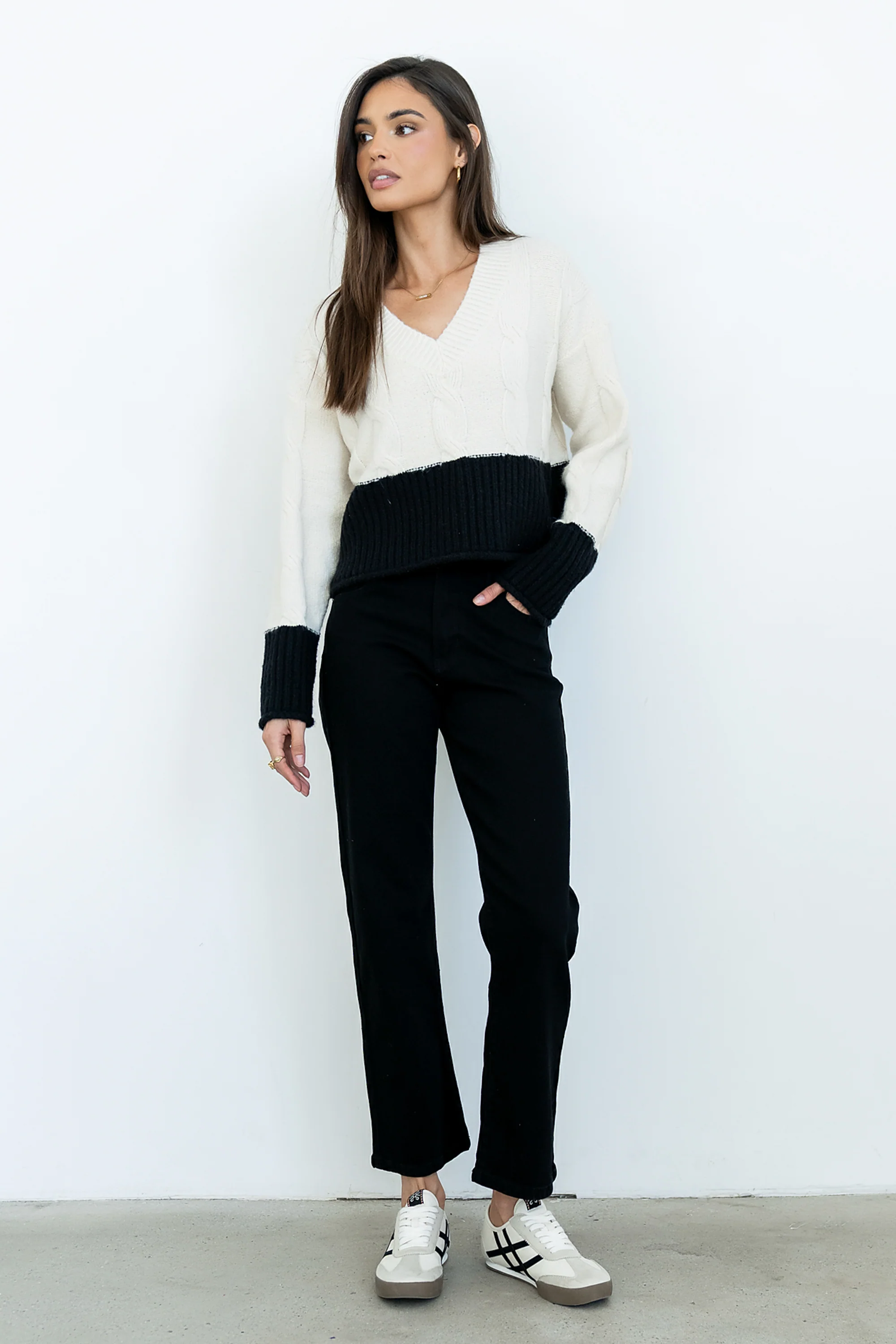 Beckham Cable Knit Sweater in Oatmeal - FINAL SALE - Image 2