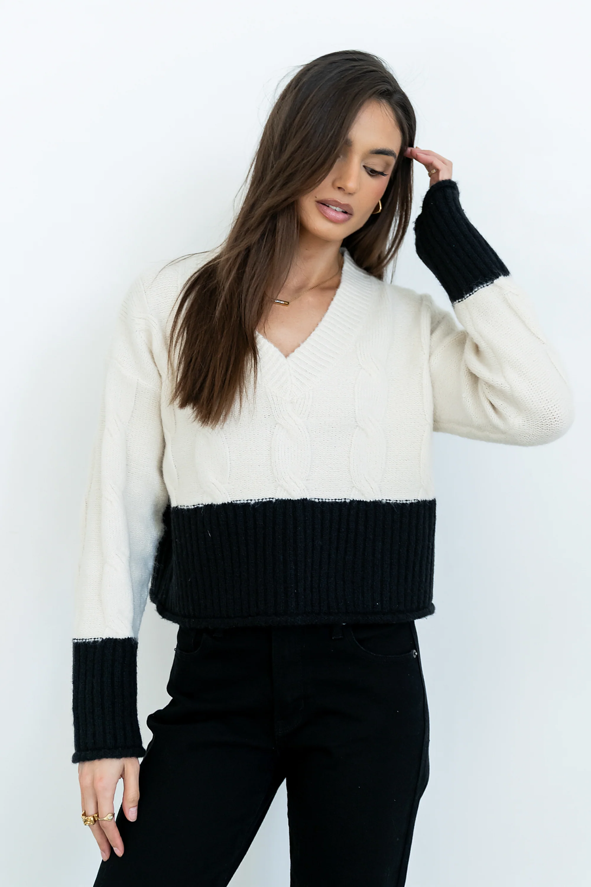 Beckham Cable Knit Sweater in Oatmeal - FINAL SALE - Image 4