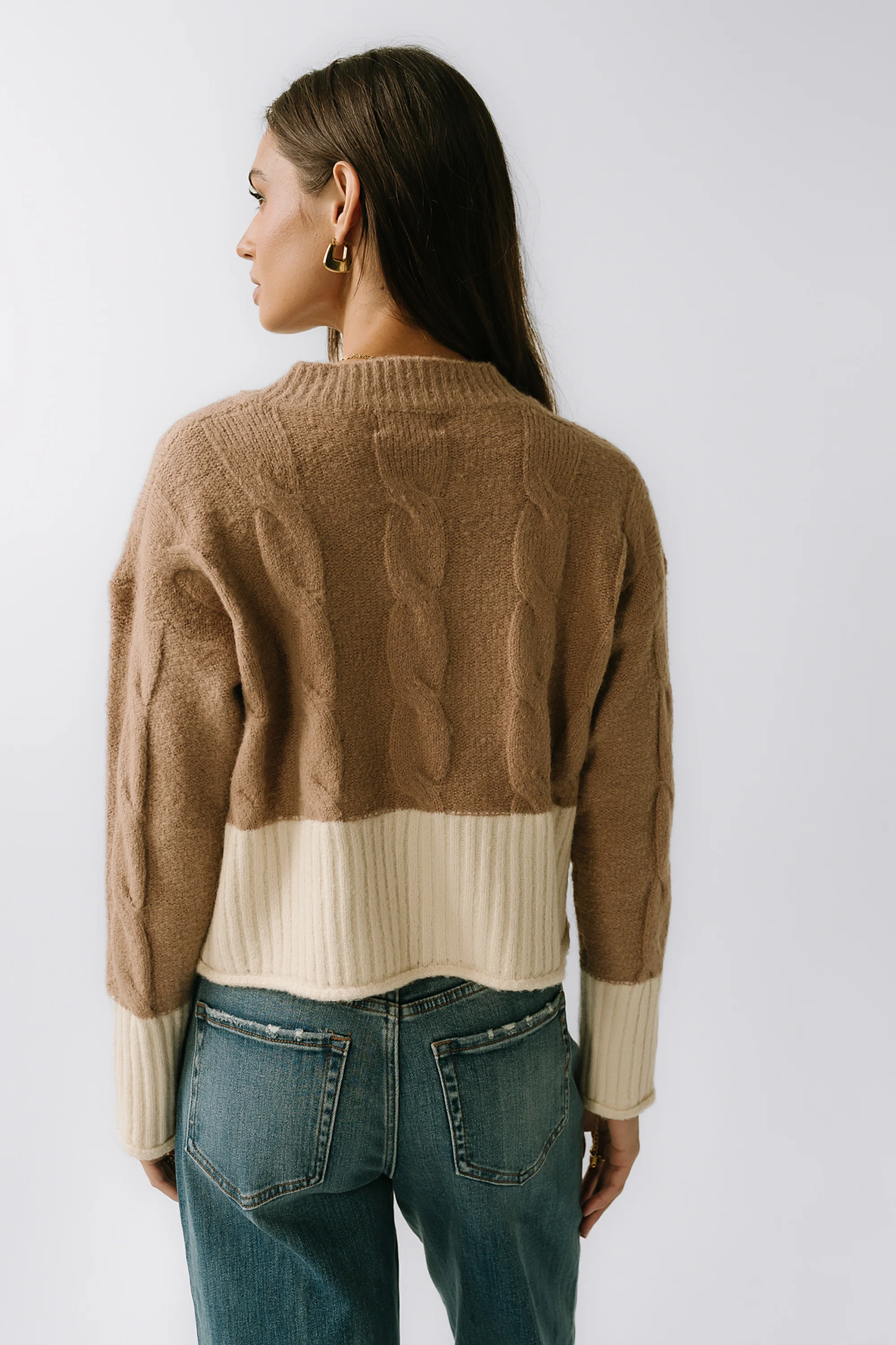 Beckham Cable Knit Sweater in Mocha - FINAL SALE - Image 2