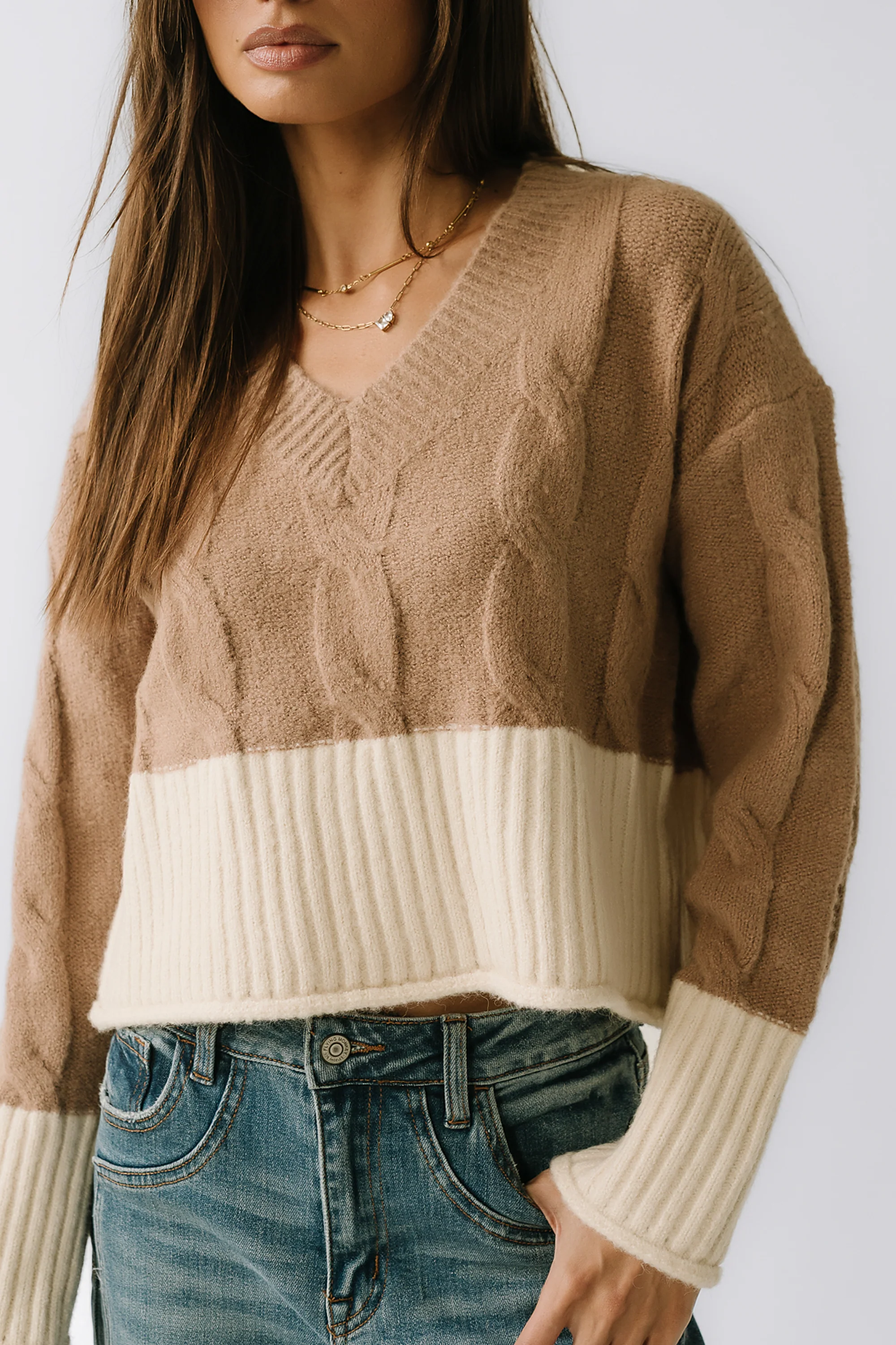Beckham Cable Knit Sweater in Mocha - FINAL SALE - Image 3