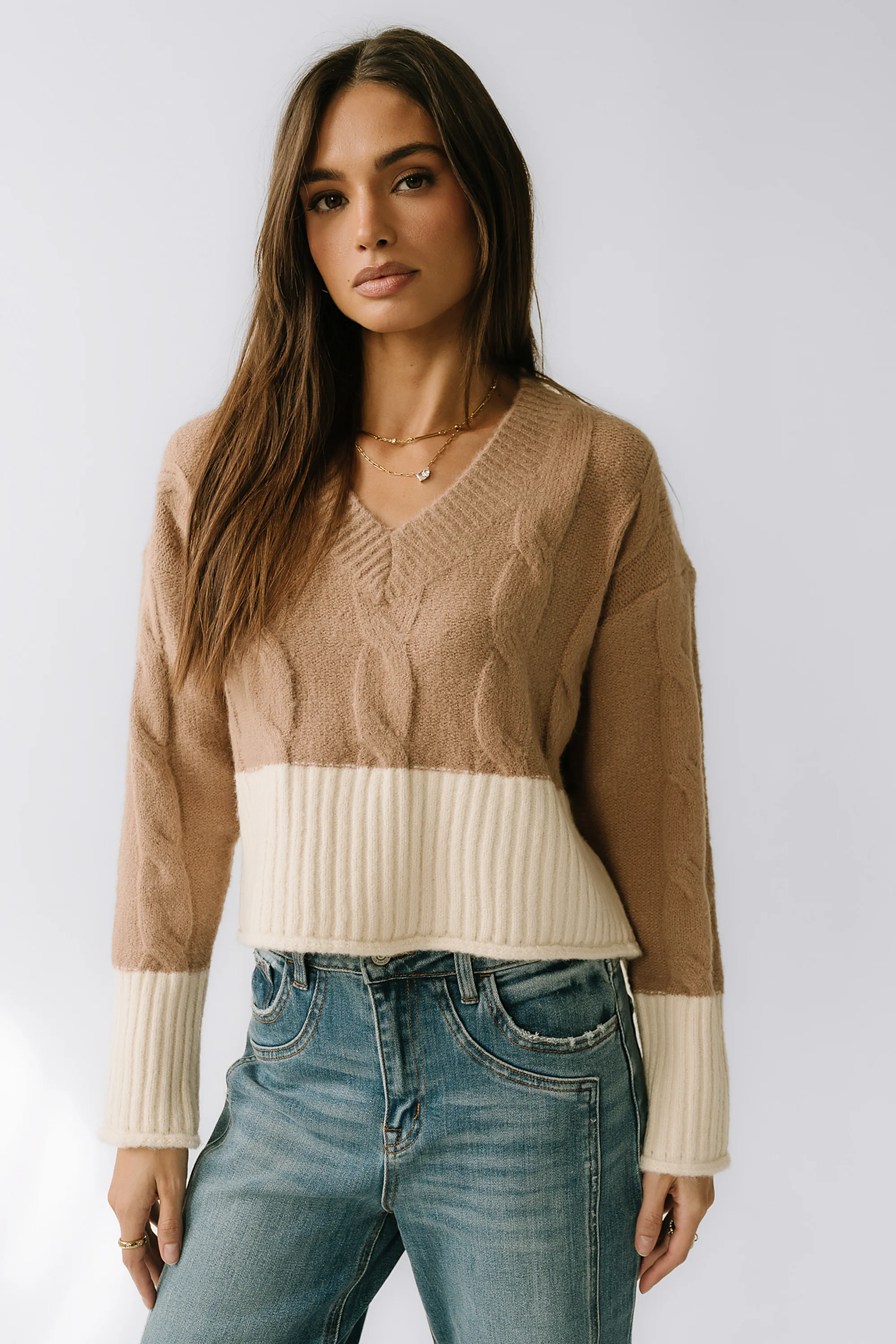 Beckham Cable Knit Sweater in Mocha - FINAL SALE - Image 4