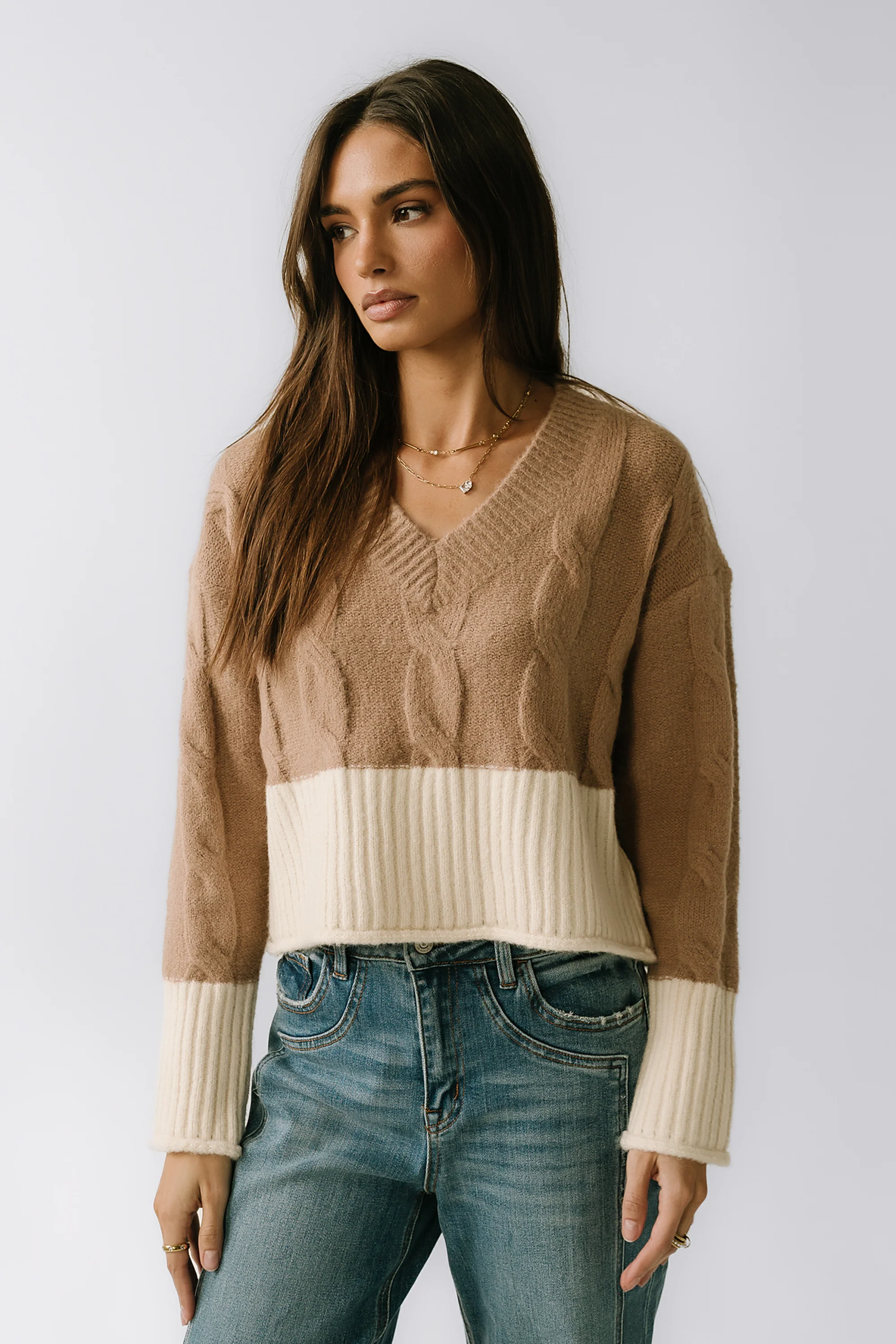 Beckham Cable Knit Sweater in Mocha - FINAL SALE - Image 5