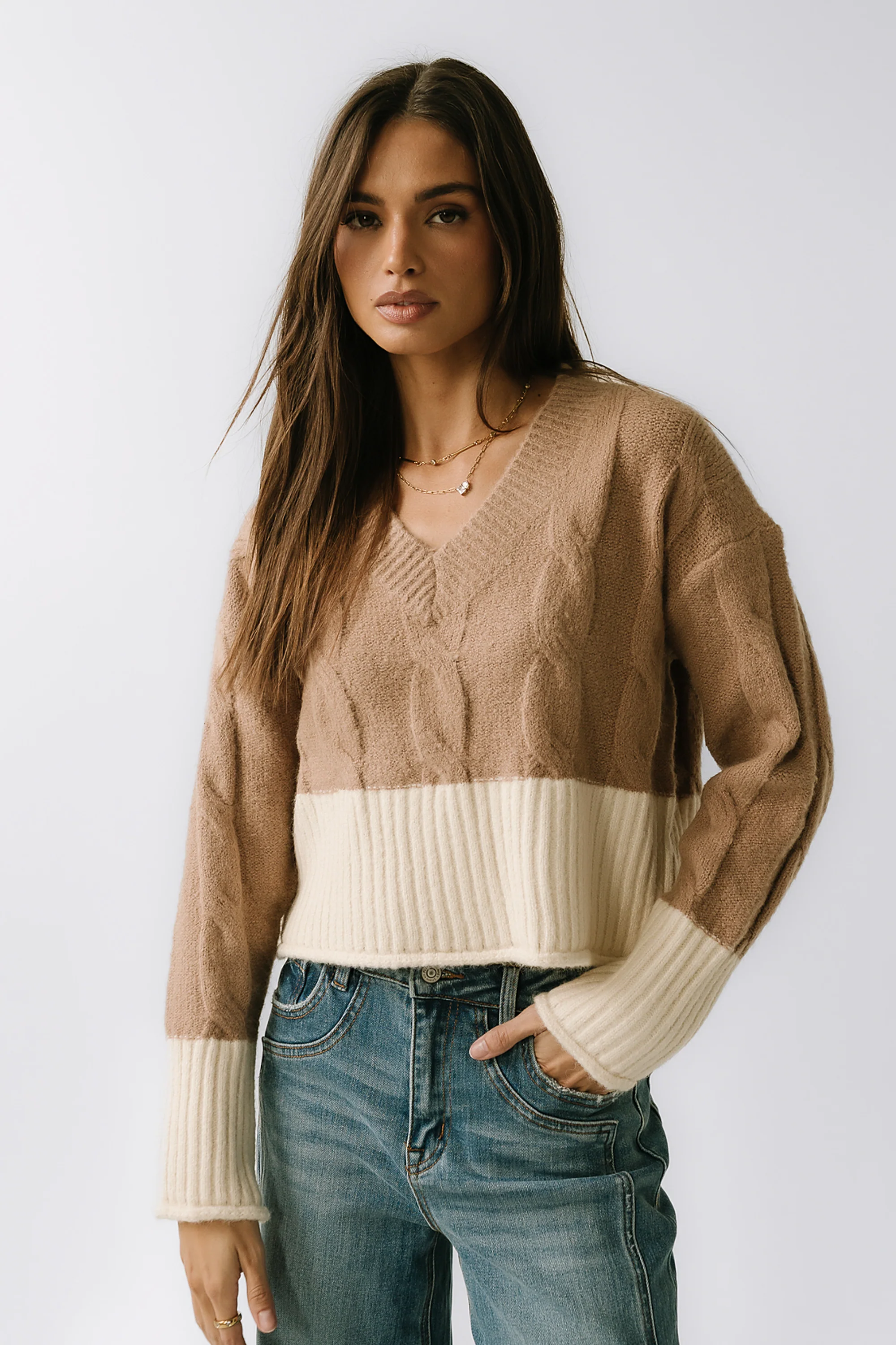 Beckham Cable Knit Sweater in Mocha - FINAL SALE - Image 6