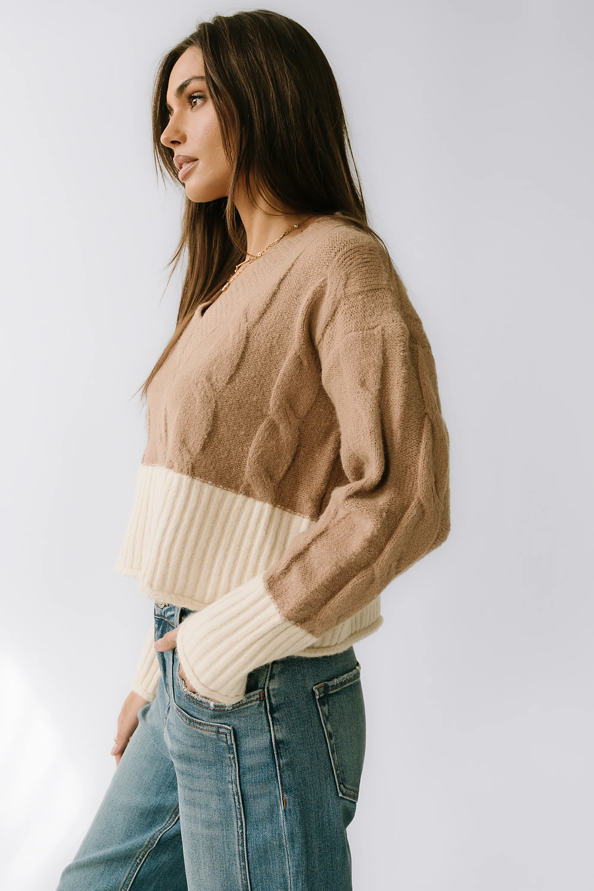 Beckham Cable Knit Sweater in Mocha - FINAL SALE - Image 7