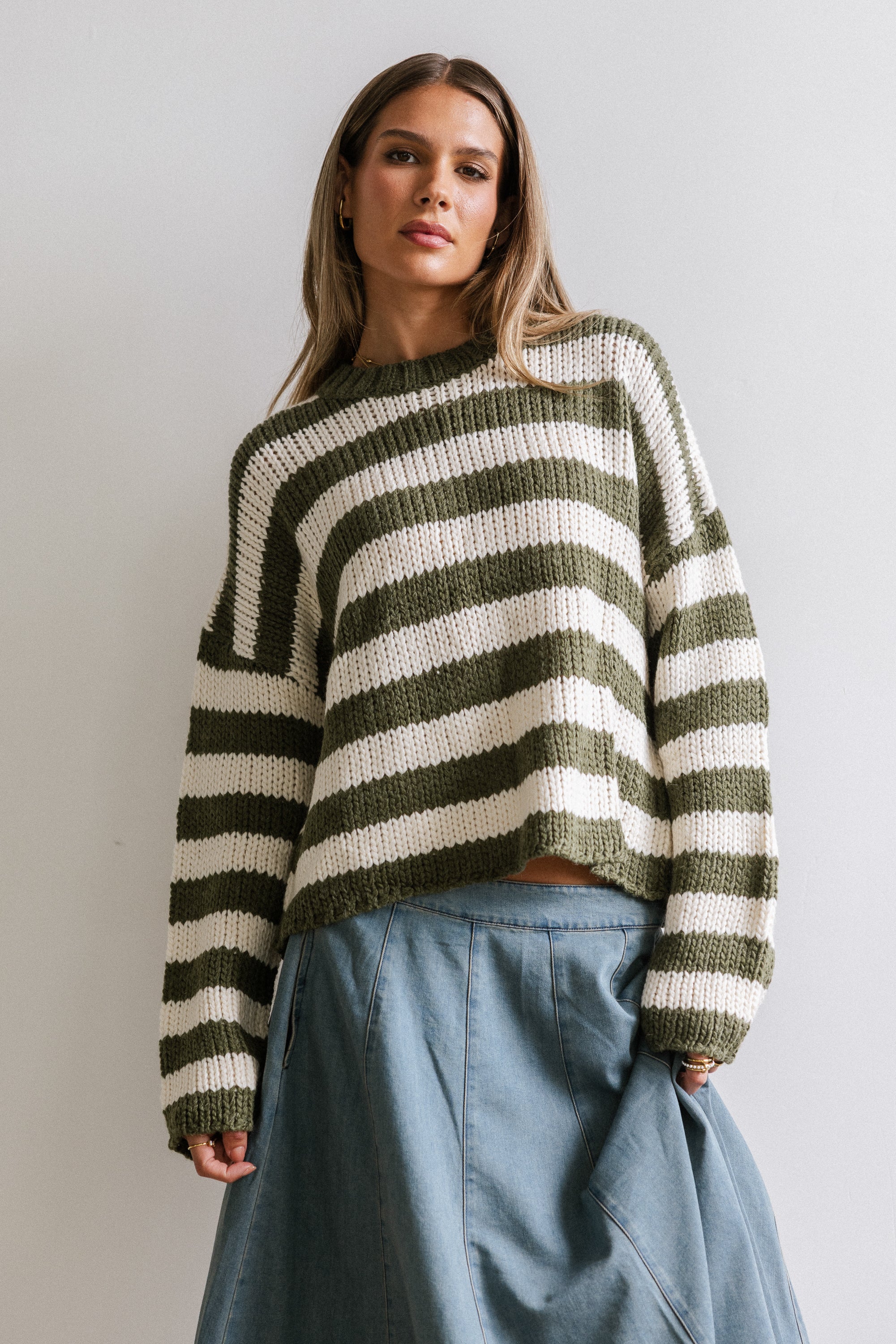 Beckam Striped Sweater in Olive - FINAL SALE - Image 4