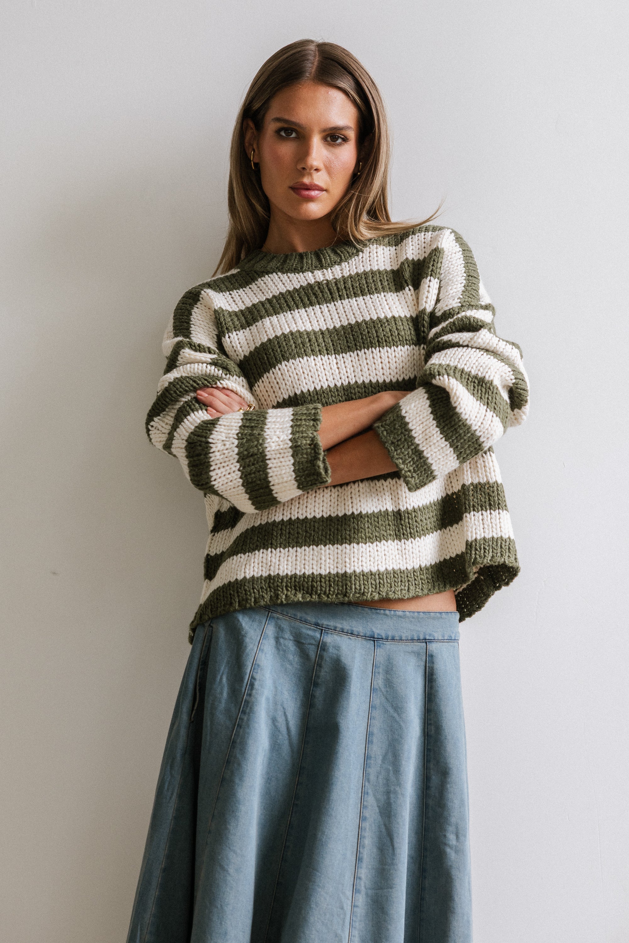 Beckam Striped Sweater in Olive - FINAL SALE - Image 5