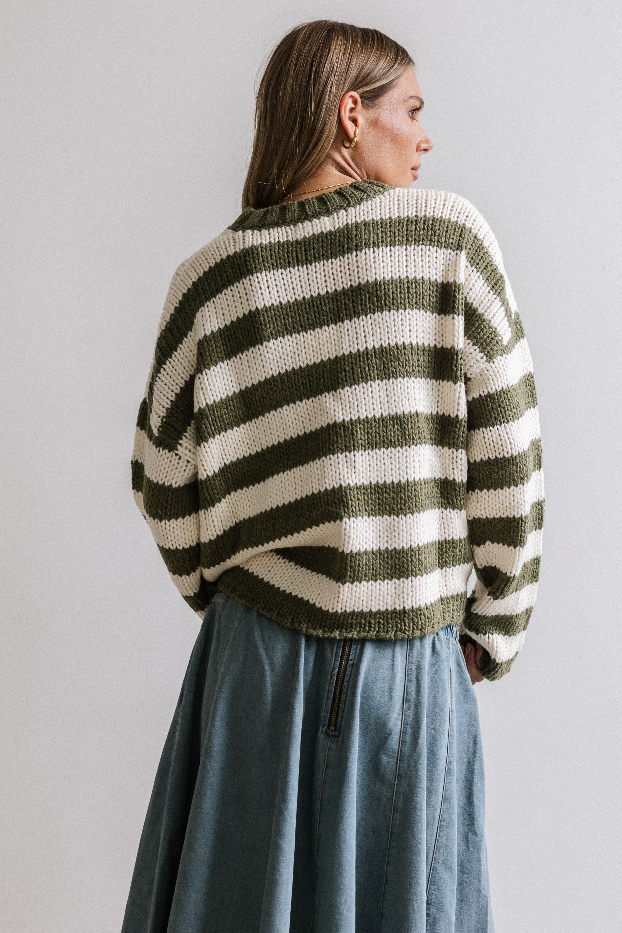 Beckam Striped Sweater in Olive - FINAL SALE - Image 6
