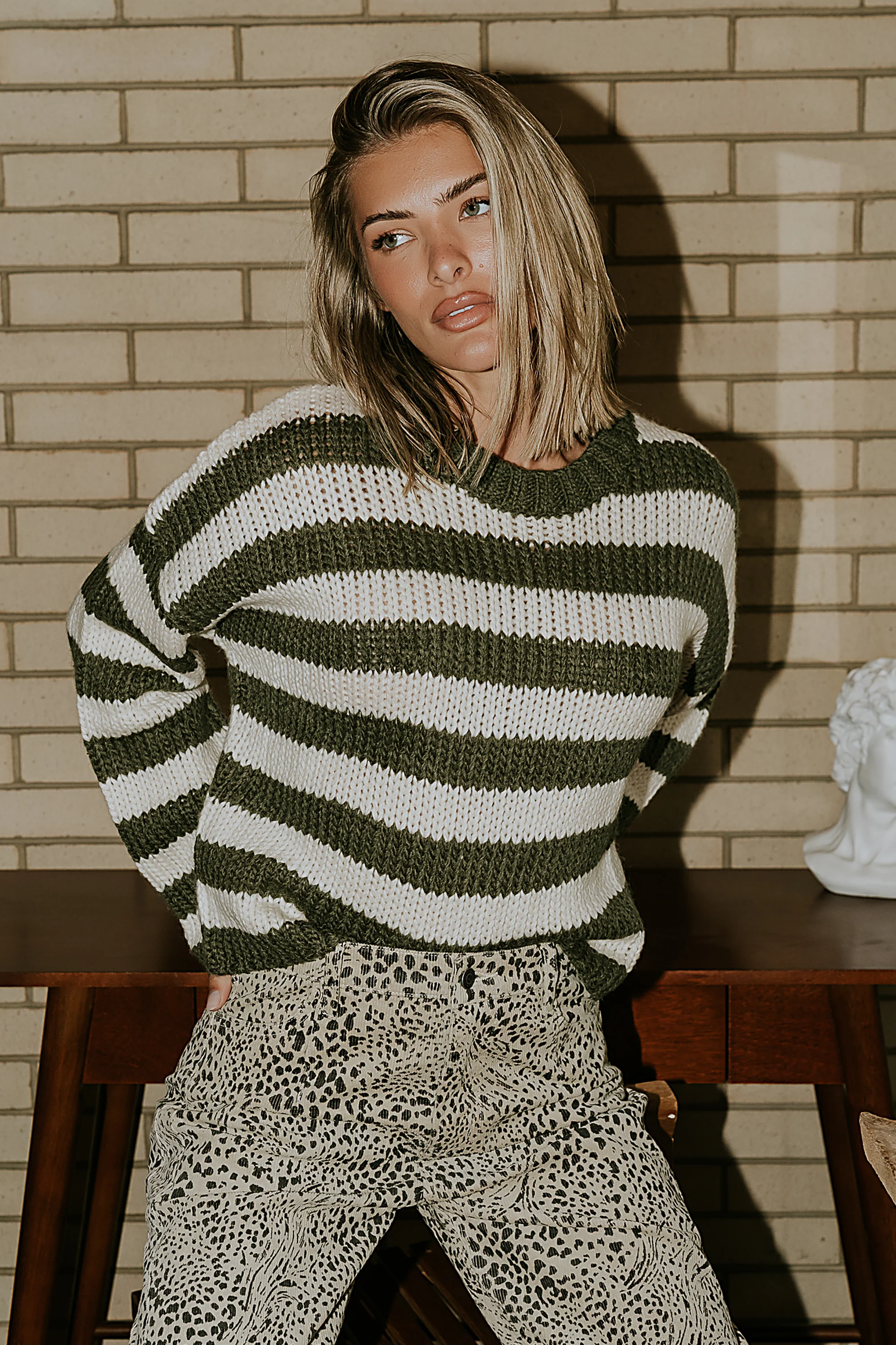 Beckam Striped Sweater in Olive - FINAL SALE - Image 7