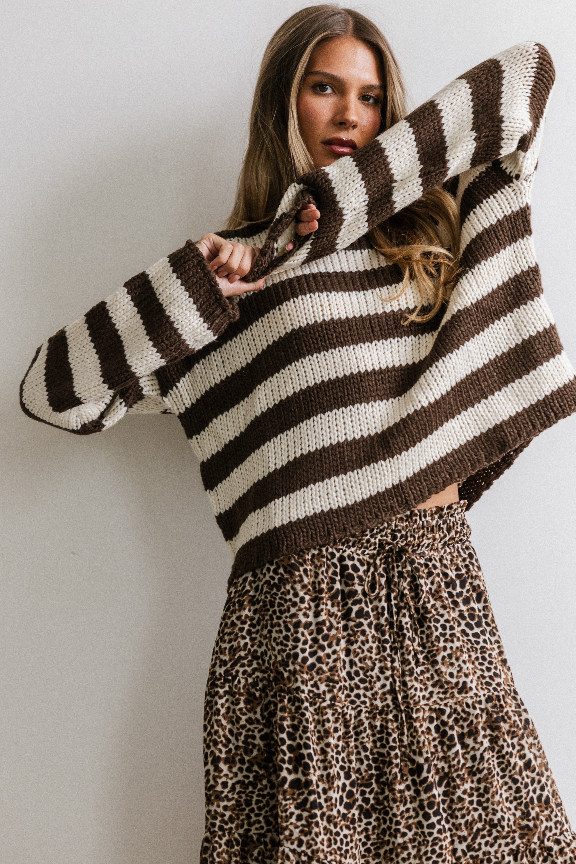 Beckam Striped Sweater in Mocha - Image 2