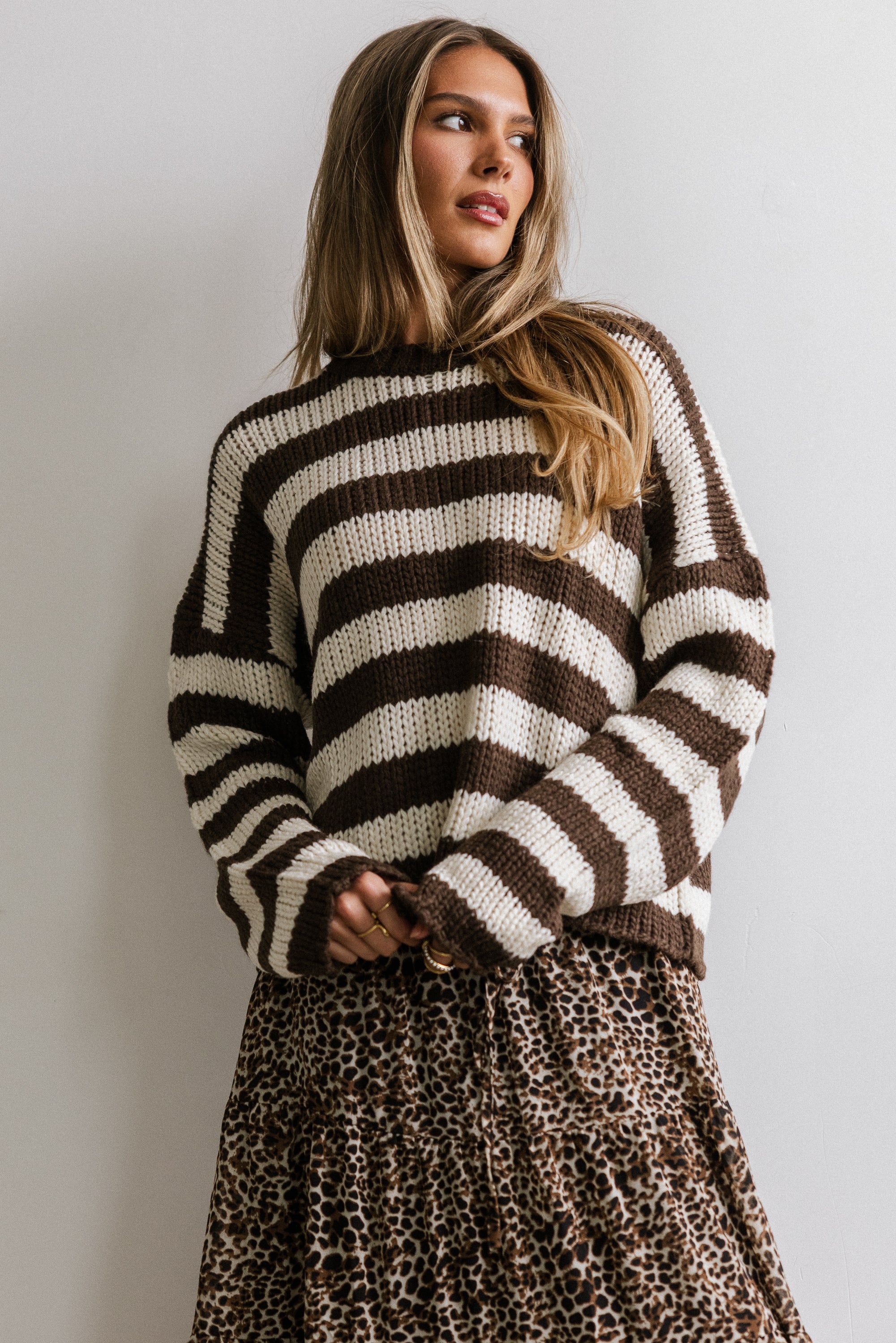 Beckam Striped Sweater in Mocha - Image 4