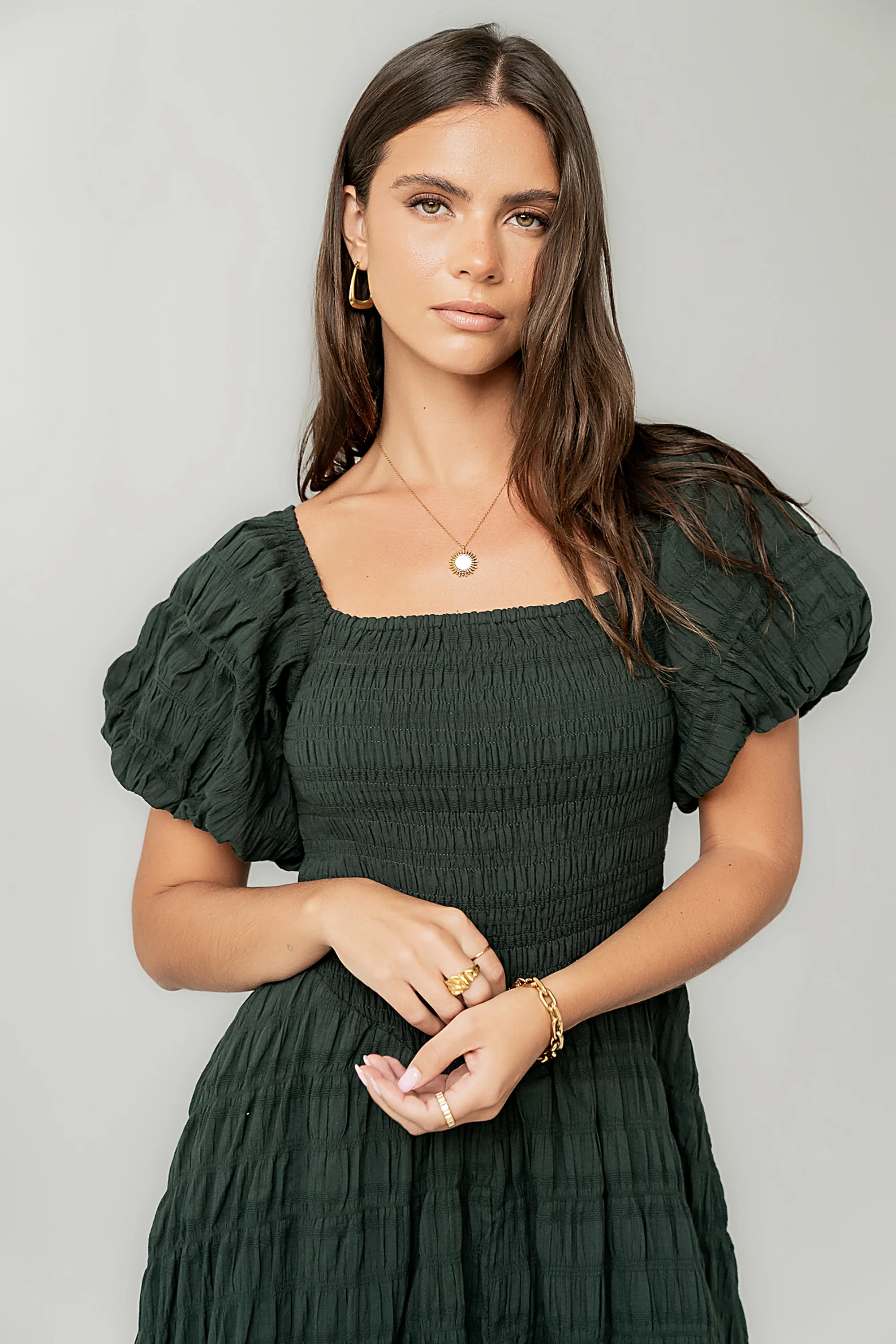 Beckie Smocked Maxi Dress in Green - FINAL SALE - Image 2