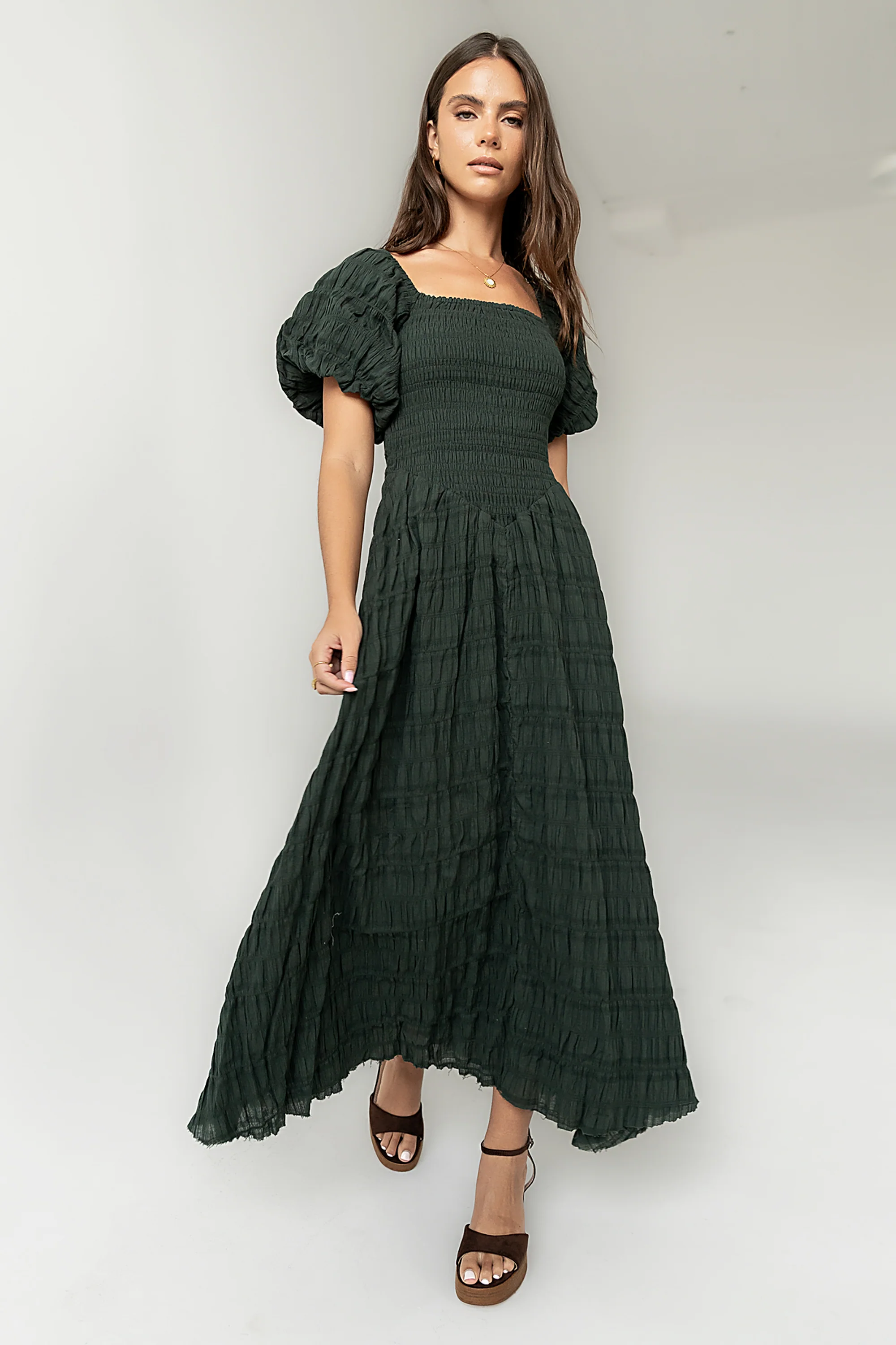 Beckie Smocked Maxi Dress in Green - FINAL SALE - Image 3
