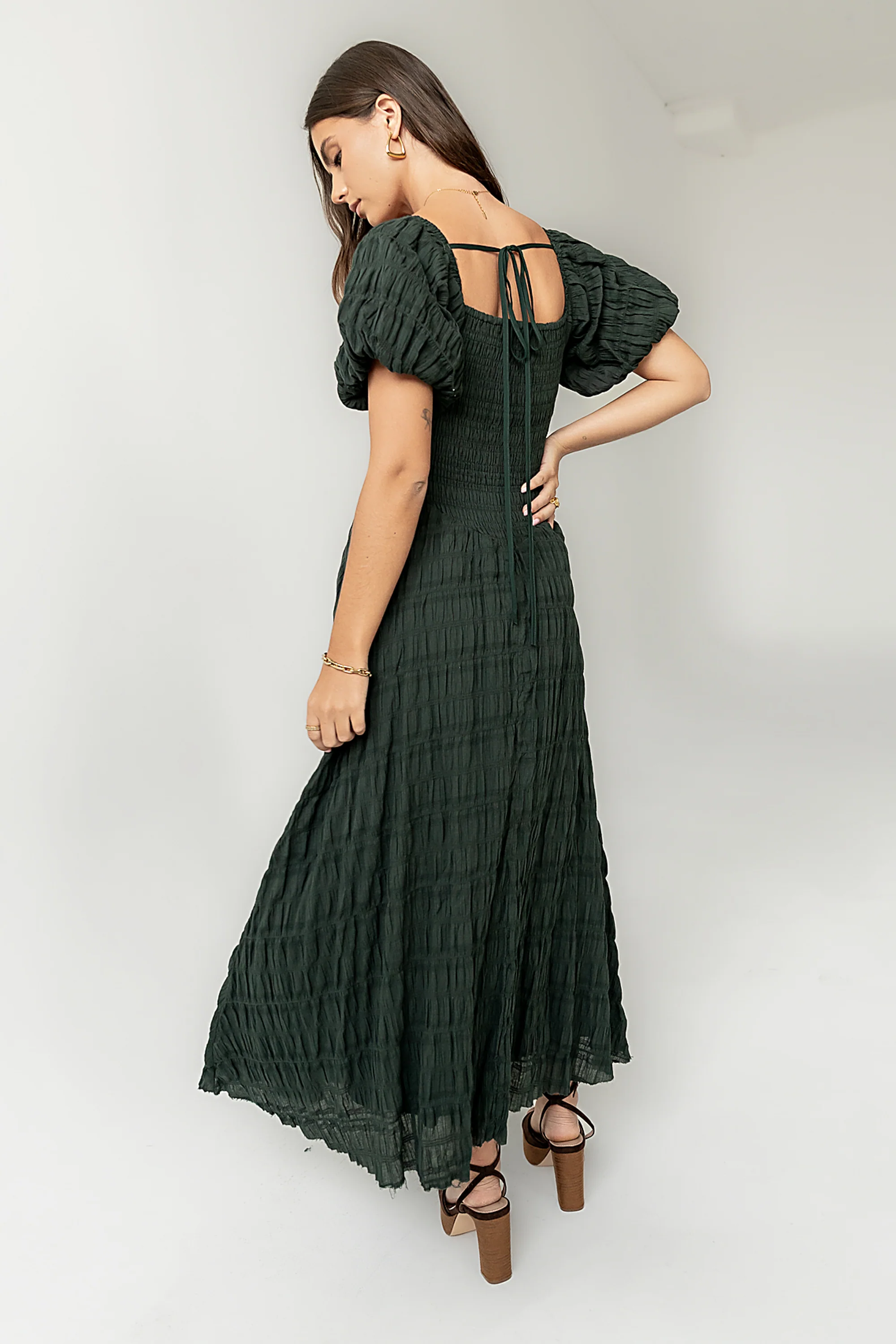 Beckie Smocked Maxi Dress in Green - FINAL SALE - Image 4