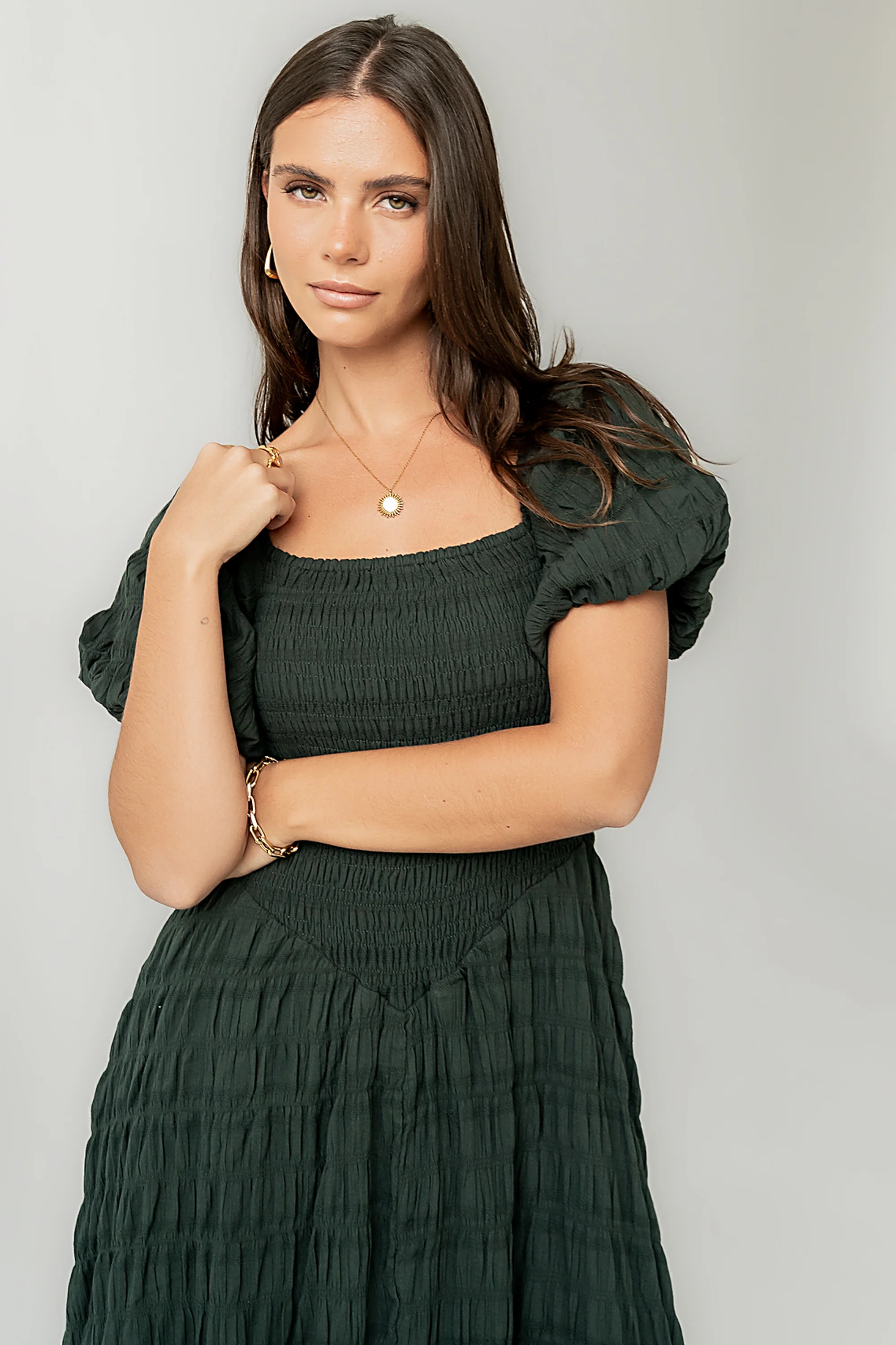 Beckie Smocked Maxi Dress in Green - FINAL SALE - Image 6