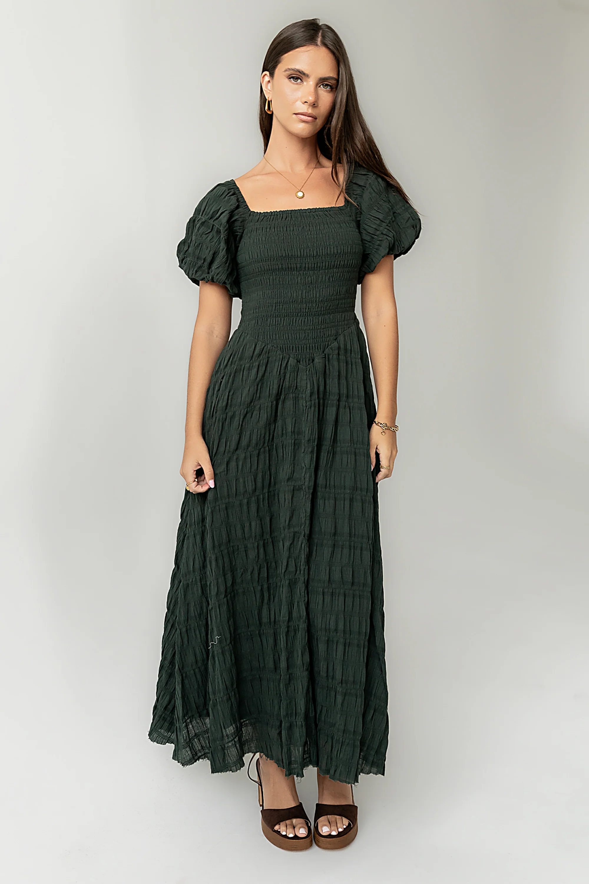 Beckie Smocked Maxi Dress in Green - FINAL SALE - Image 7