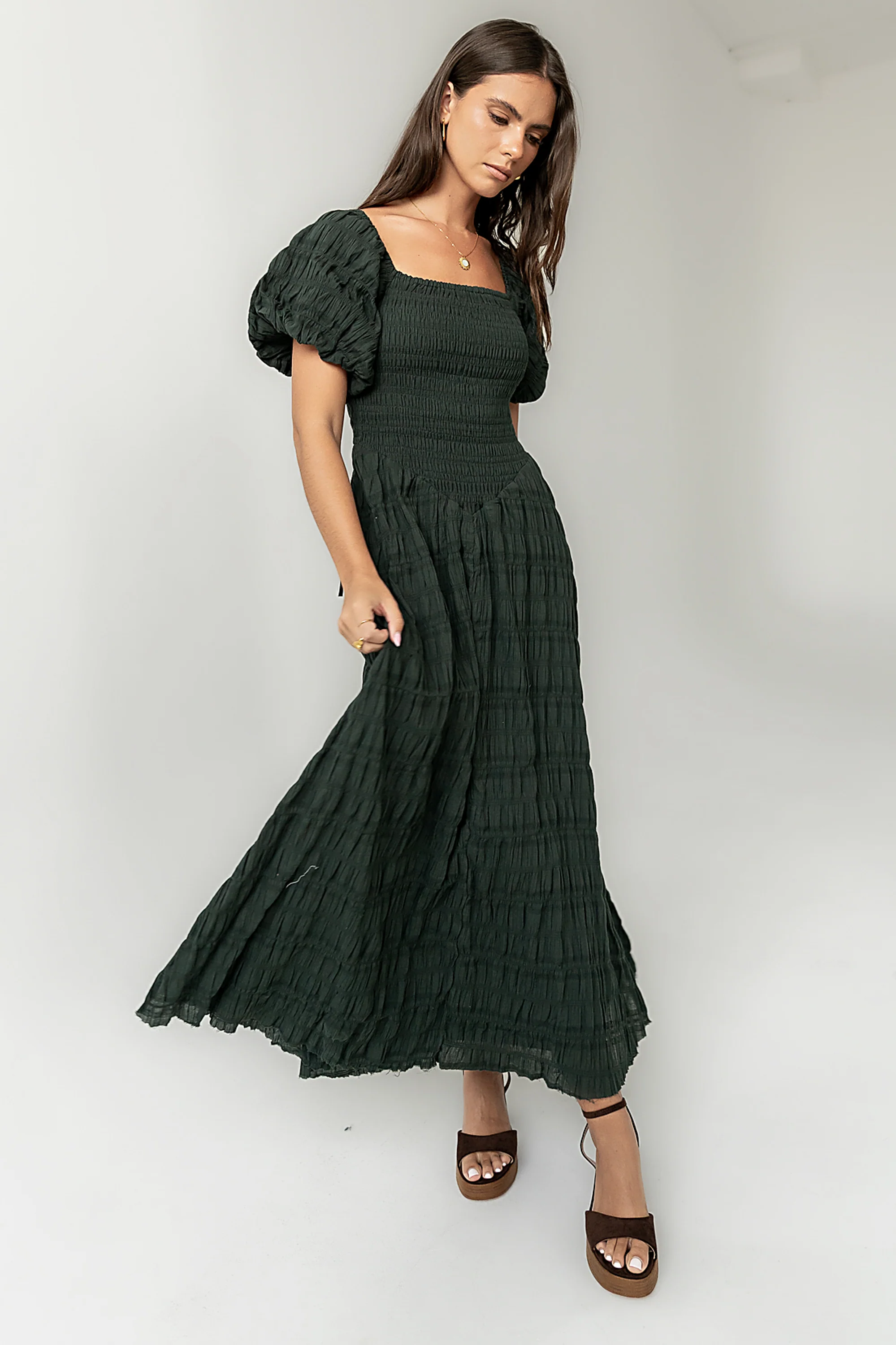 Beckie Smocked Maxi Dress in Green - FINAL SALE - Image 8
