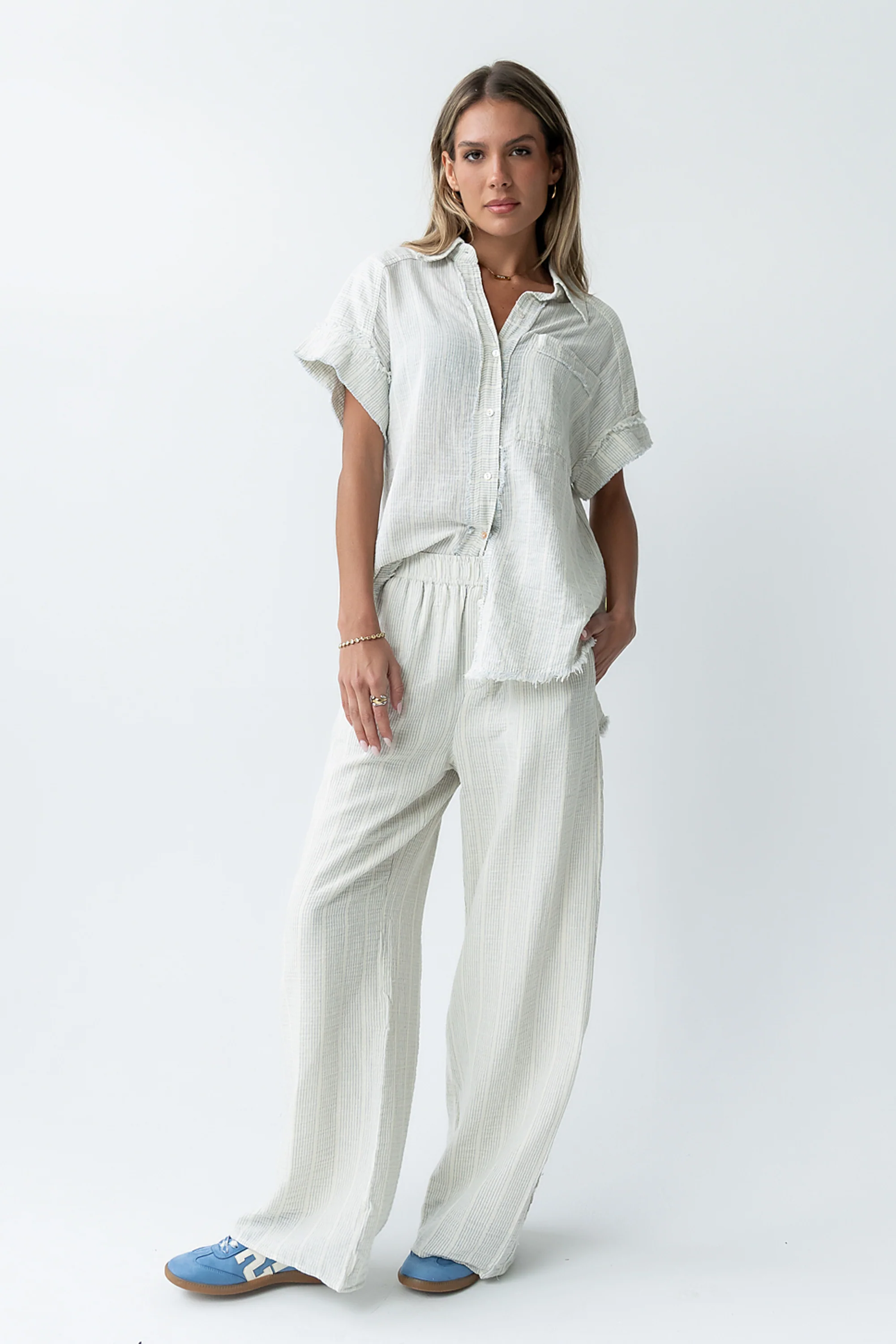 Belen Striped Button Up in Denim Blue - FINAL SALE - Image 2