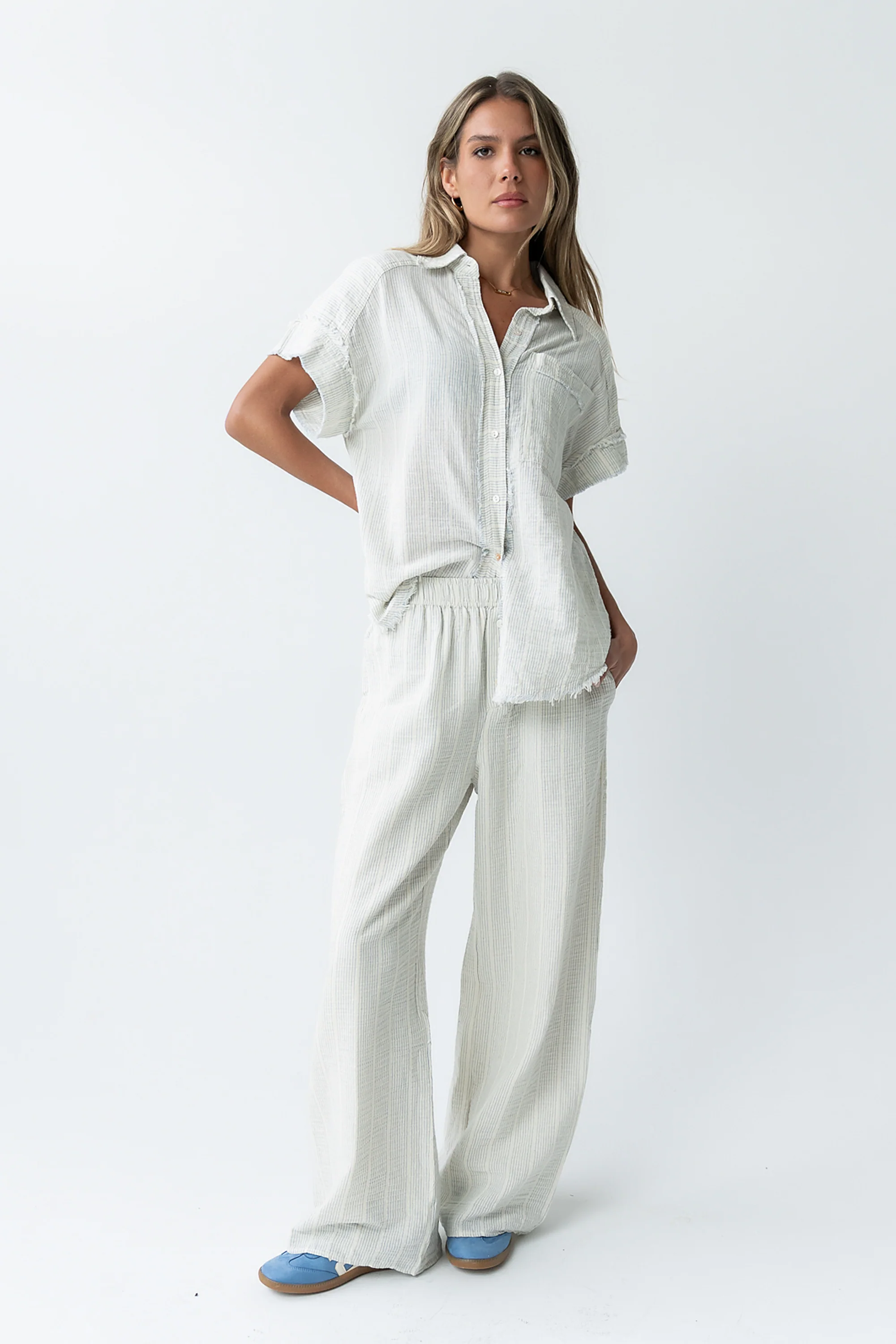 Belen Striped Button Up in Denim Blue - FINAL SALE - Image 5