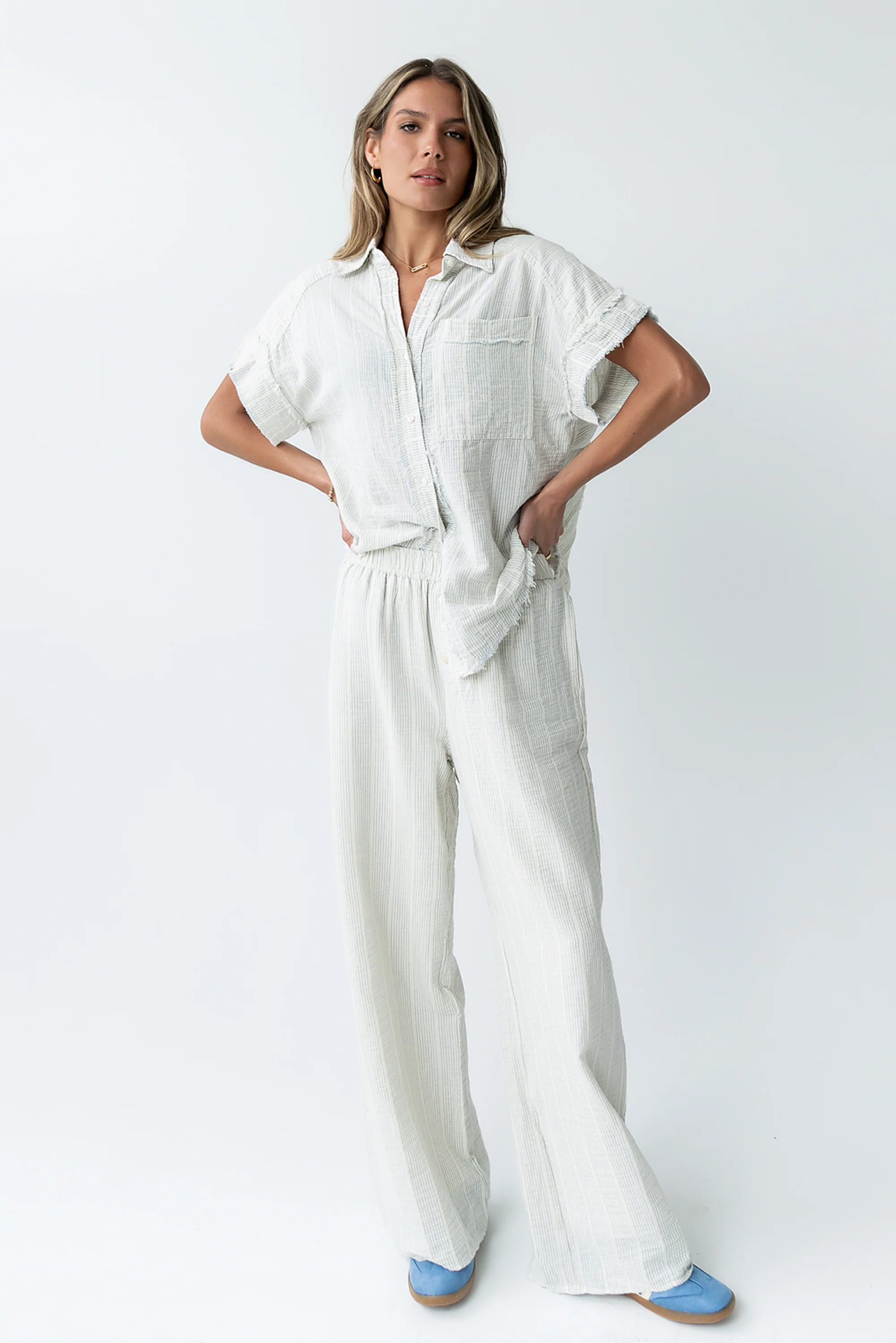 Belen Striped Wide Leg Pants in Denim Blue - Image 6
