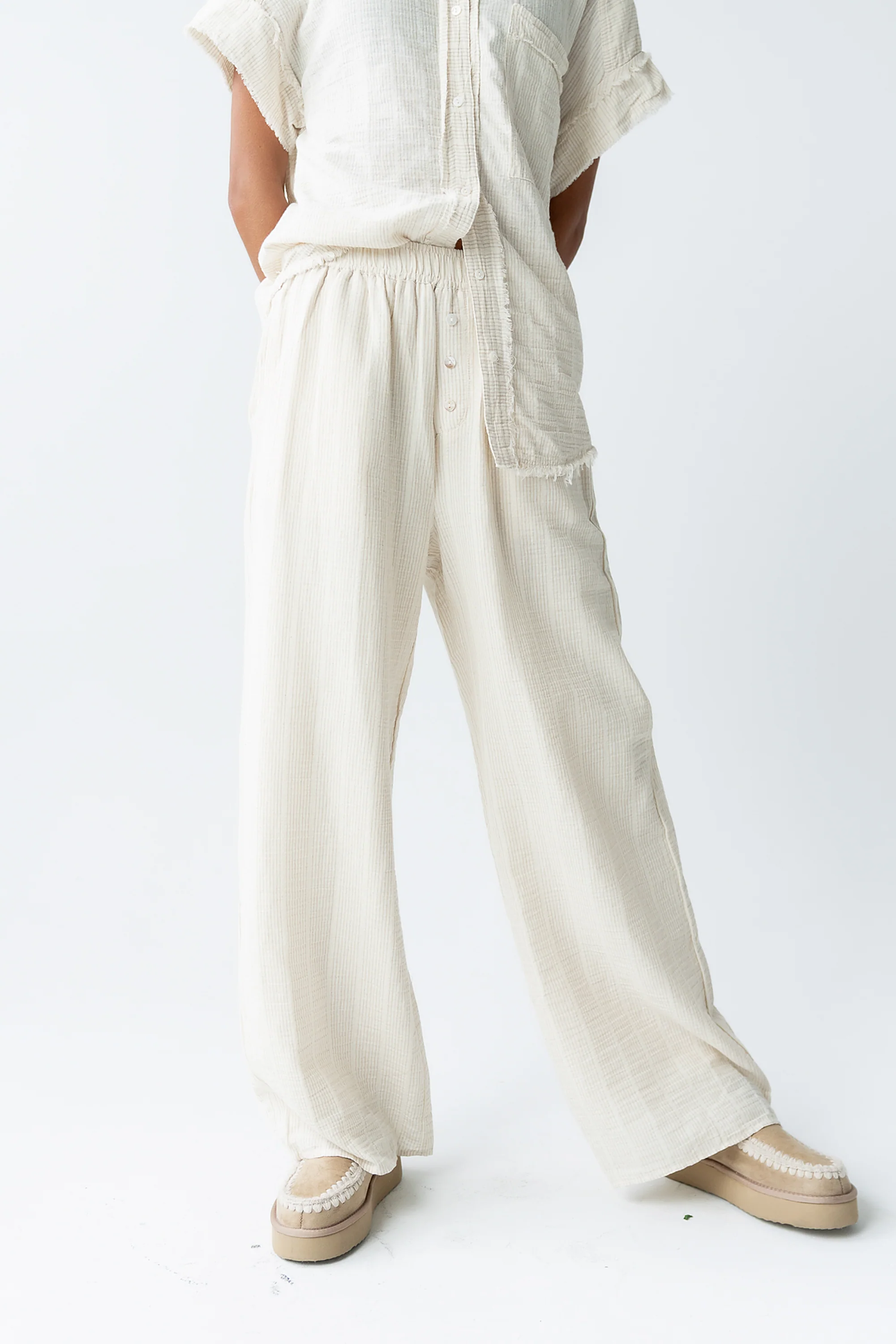 Belen Striped Wide Leg Pants in Taupe - FINAL SALE - Image 2