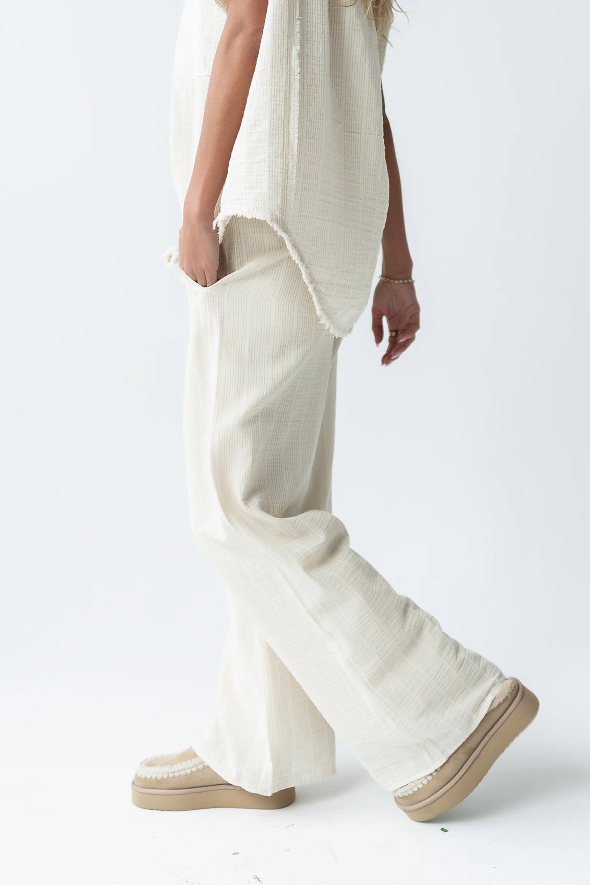Belen Striped Wide Leg Pants in Taupe - FINAL SALE - Image 3