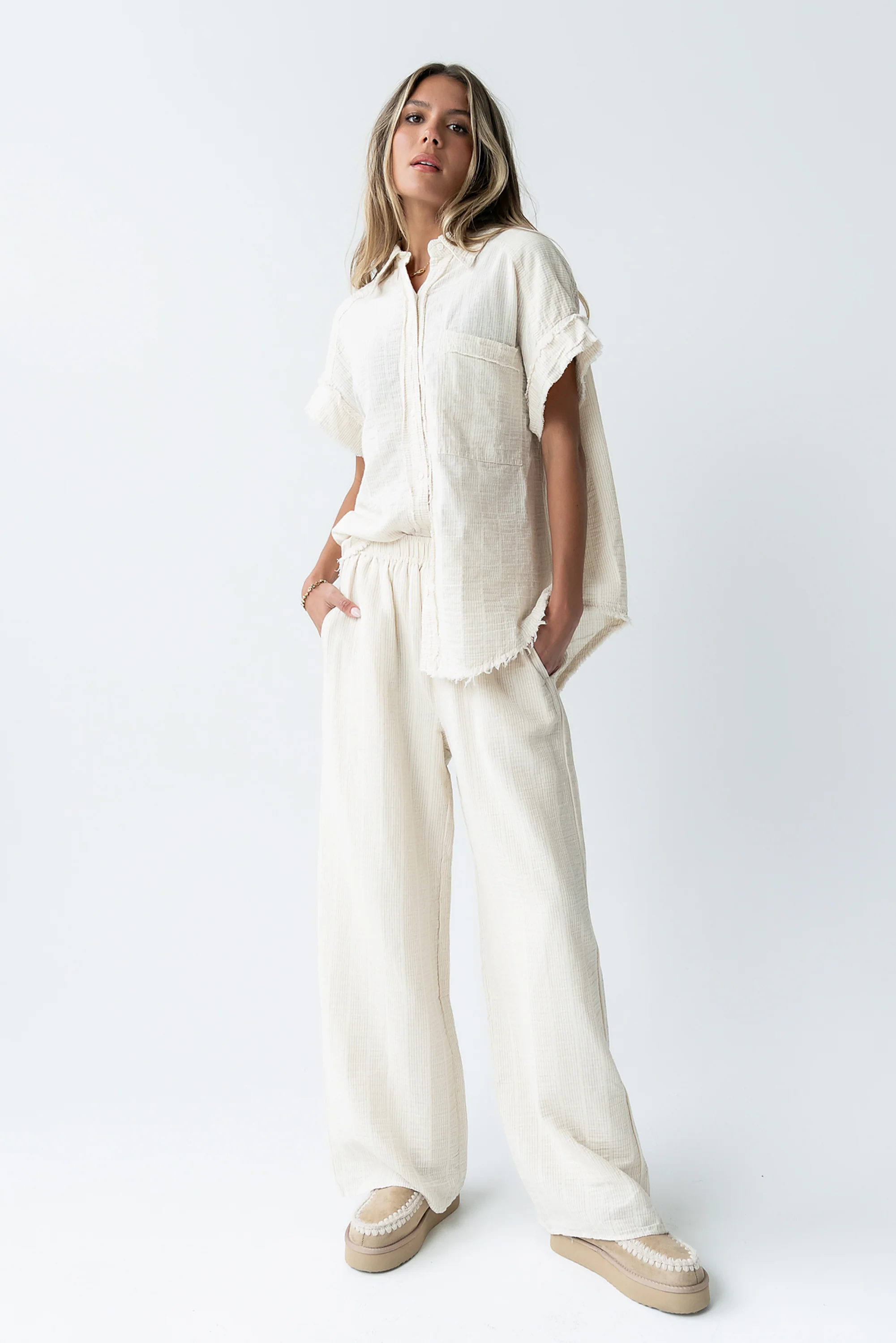Belen Striped Wide Leg Pants in Taupe - FINAL SALE - Image 7