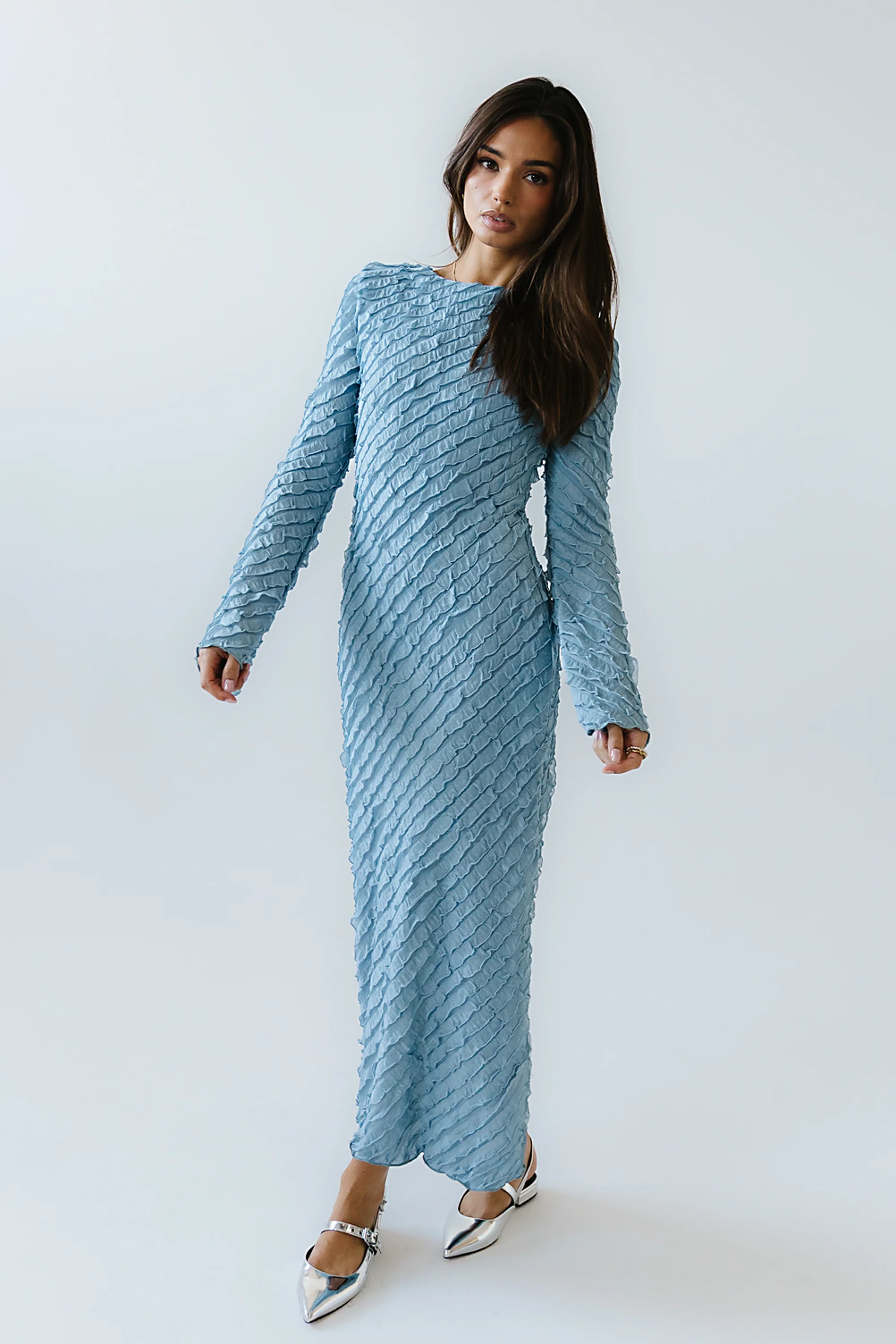 Bell Ruffle Maxi Dress in Blue - FINAL SALE