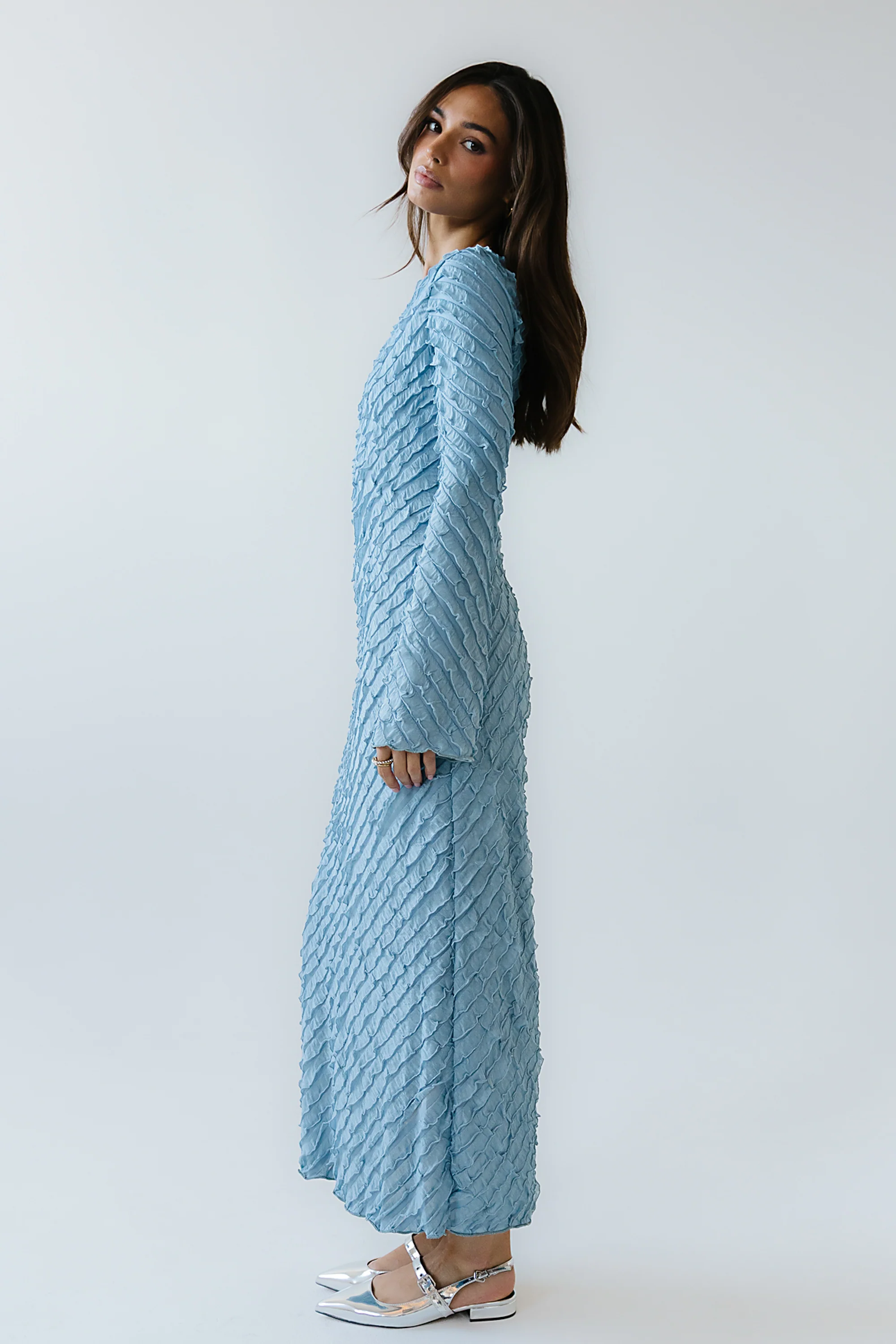 Bell Ruffle Maxi Dress in Blue - FINAL SALE - Image 4