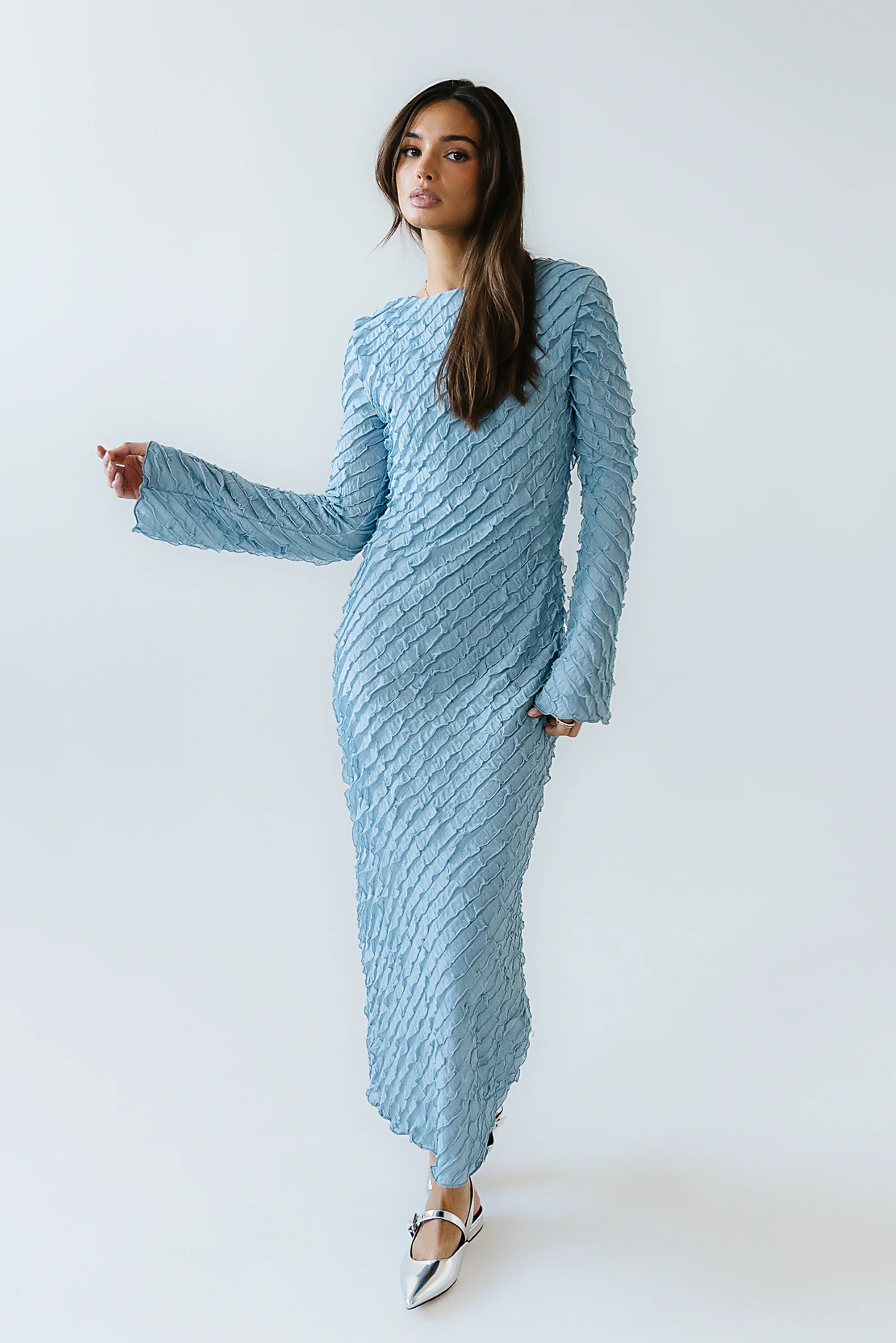 Bell Ruffle Maxi Dress in Blue - FINAL SALE - Image 5