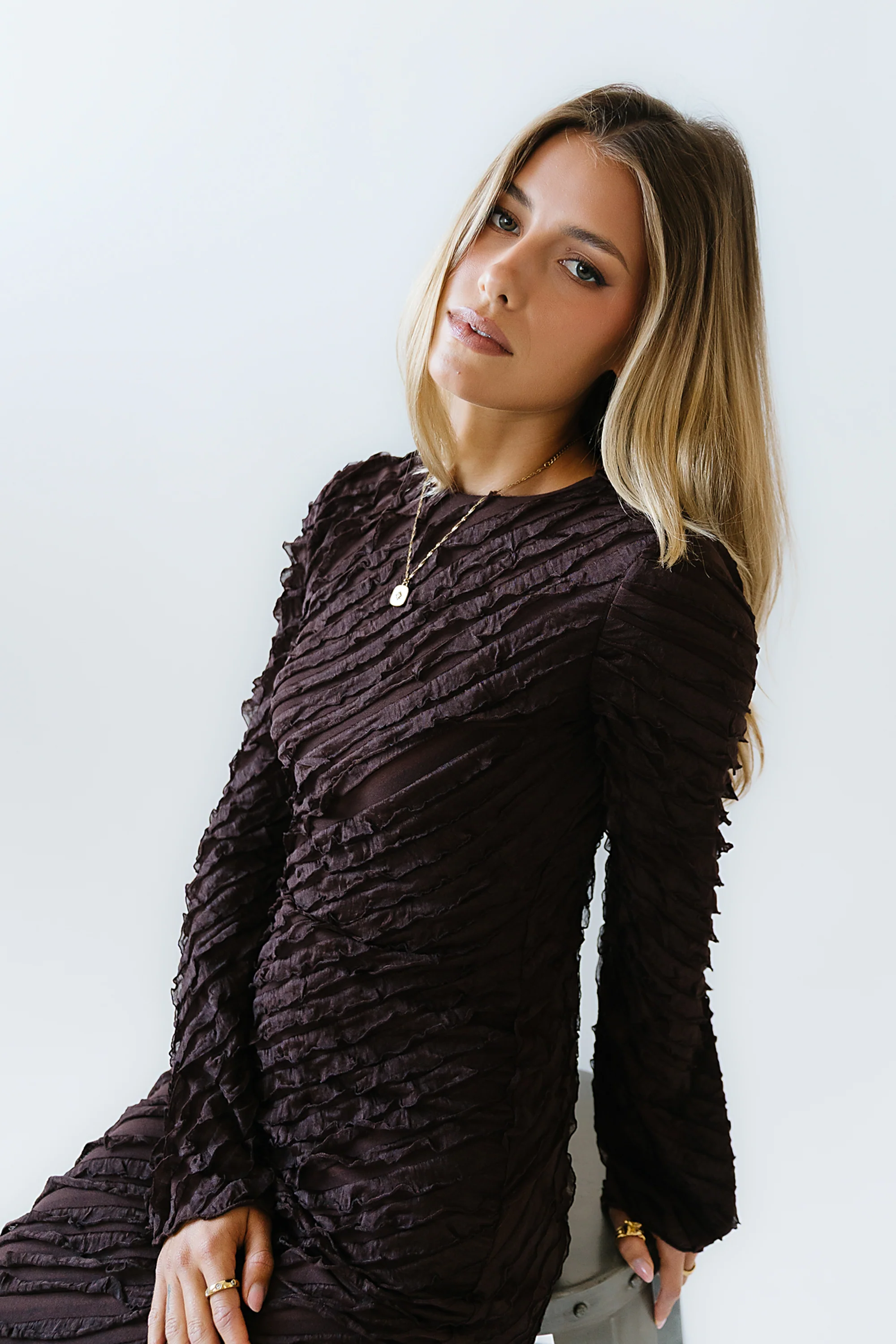 Bell Ruffle Maxi Dress in Brown - FINAL SALE - Image 2