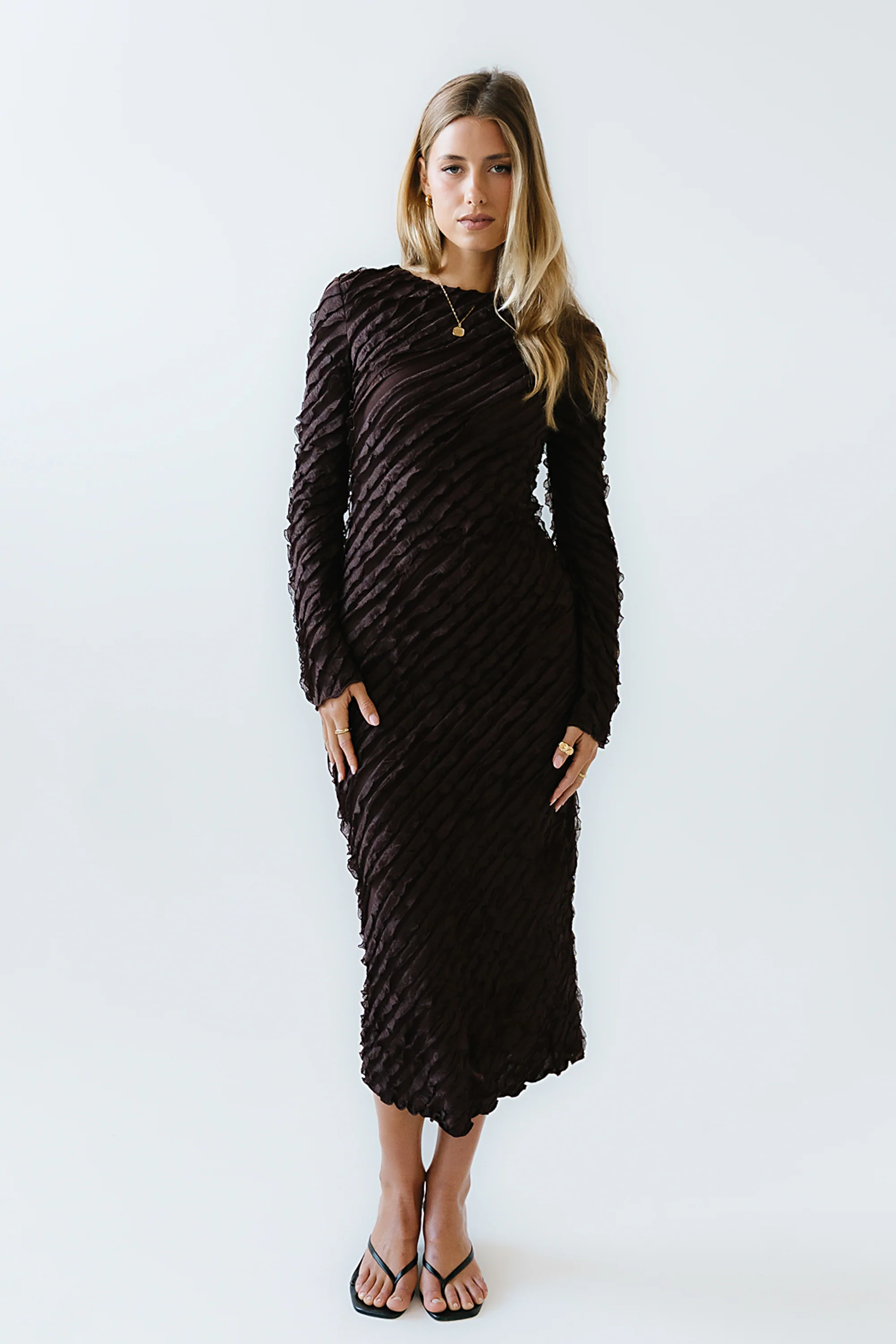 Bell Ruffle Maxi Dress in Brown - FINAL SALE - Image 5