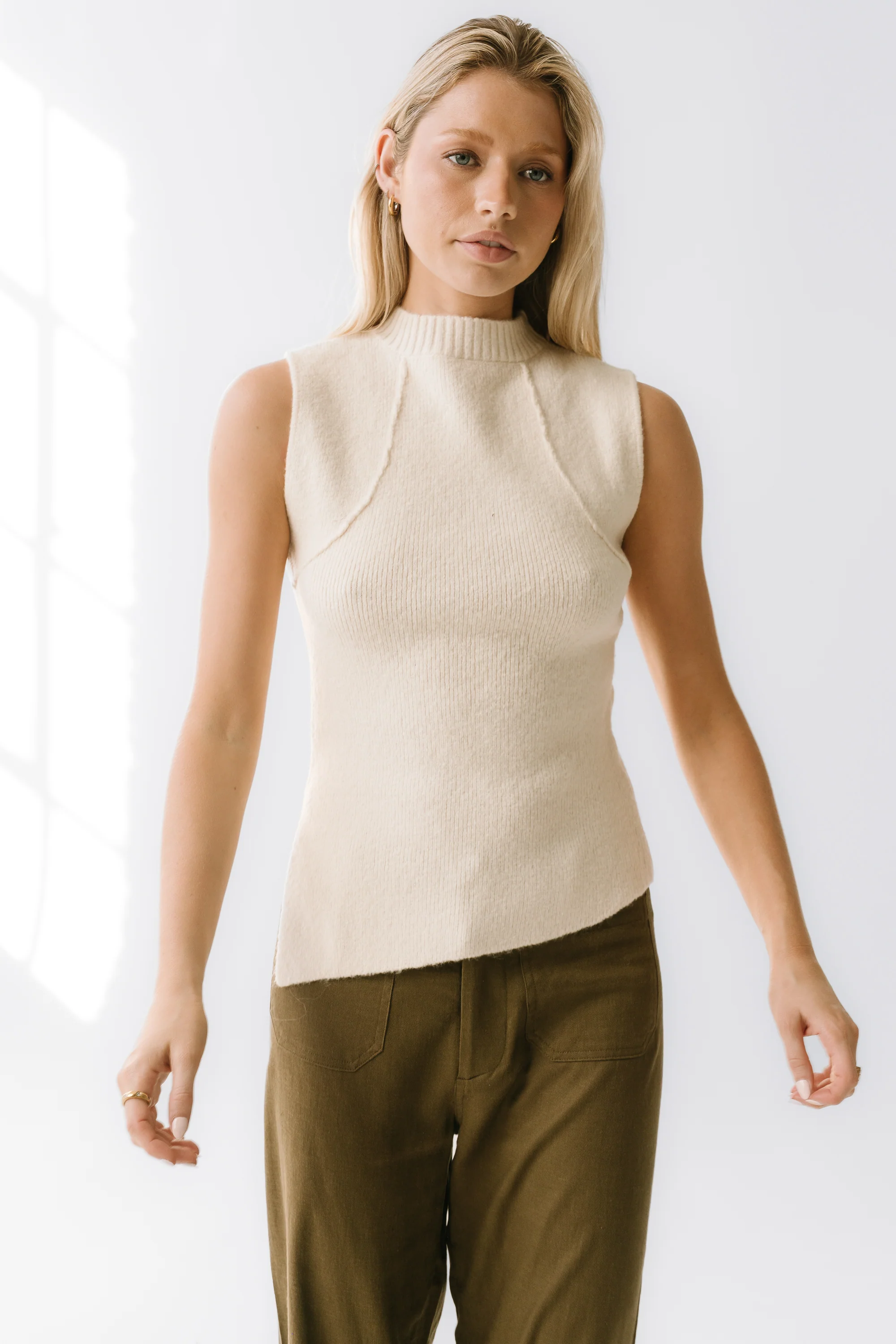 Bella Asymmetrical Knit Top in Ivory - Image 3