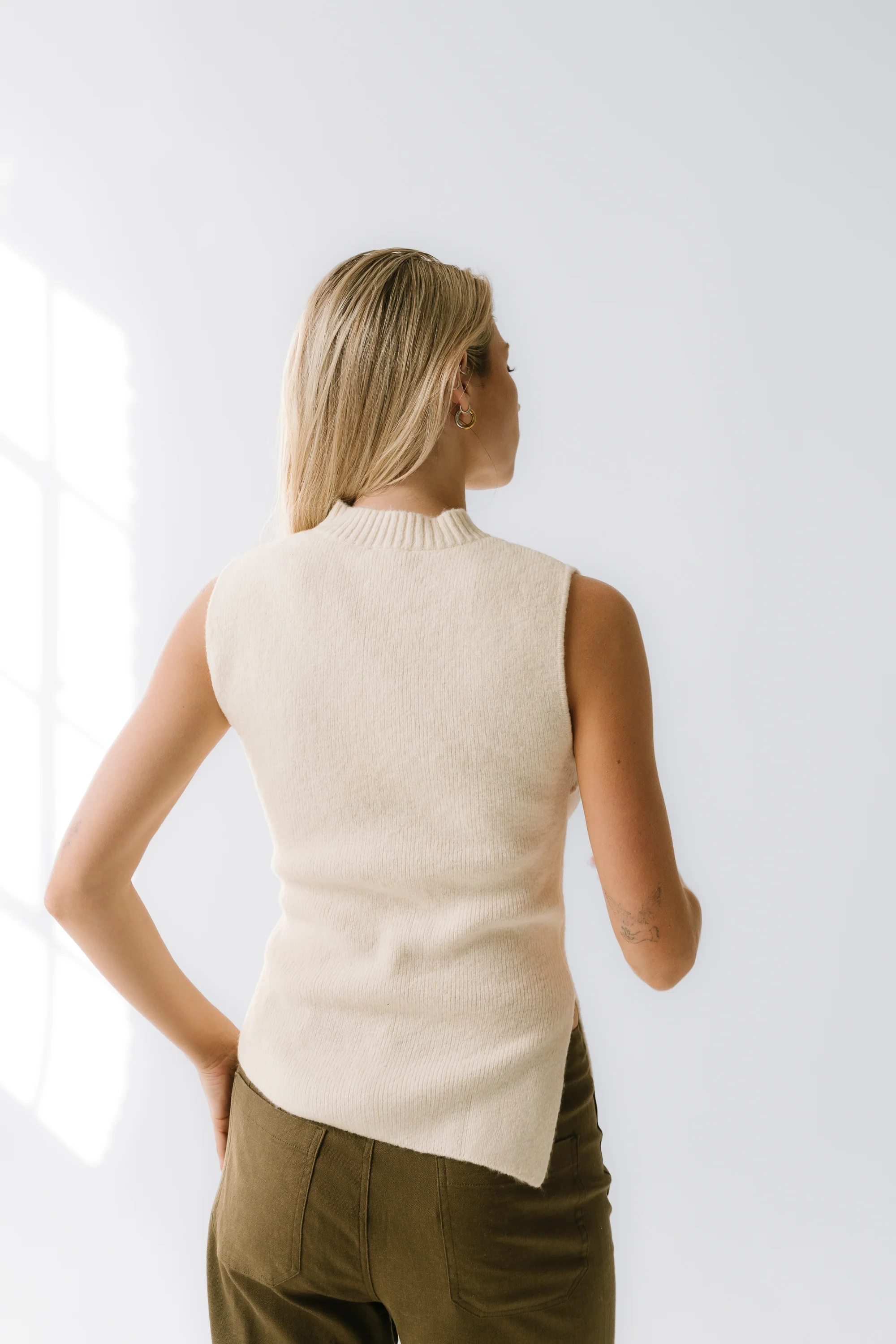 Bella Asymmetrical Knit Top in Ivory - Image 4