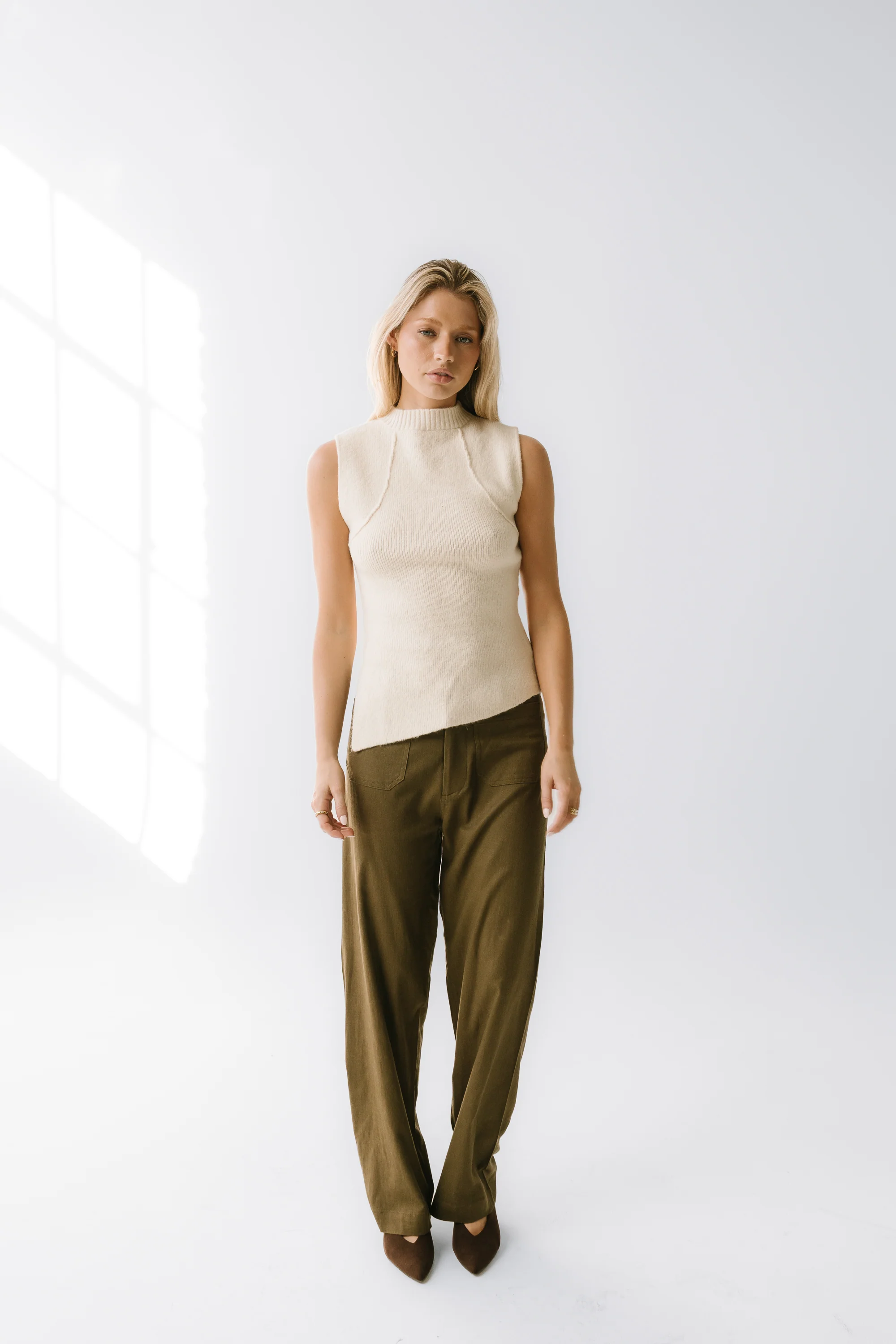 Bella Asymmetrical Knit Top in Ivory - Image 5