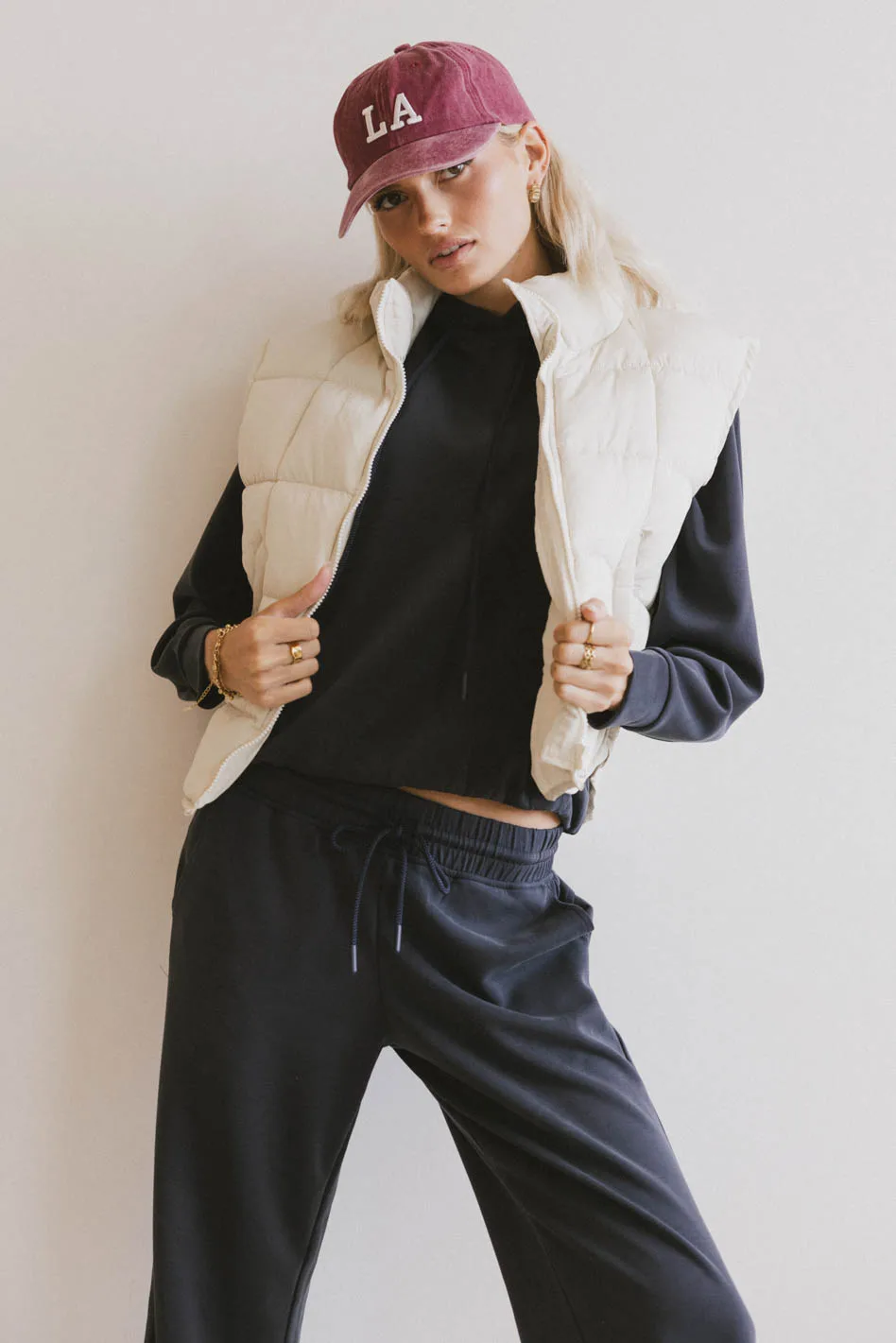 Bellese Quilted Puffer Vest in Bone - FINAL SALE - Image 3
