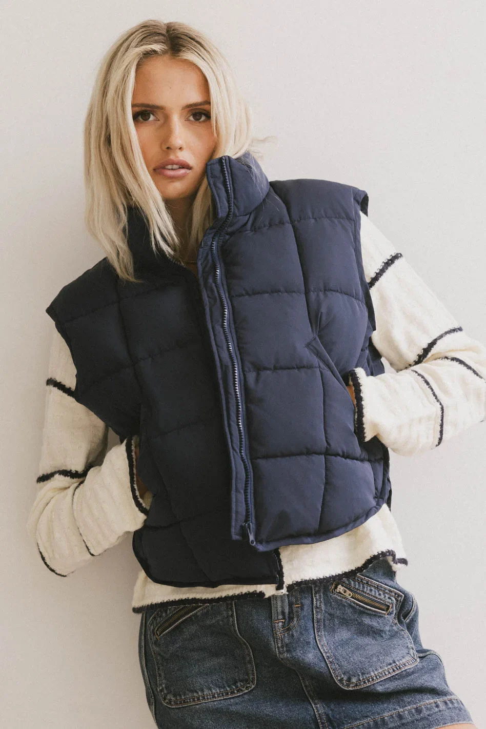 Bellese Quilted Puffer Vest in Navy - FINAL SALE - Image 2