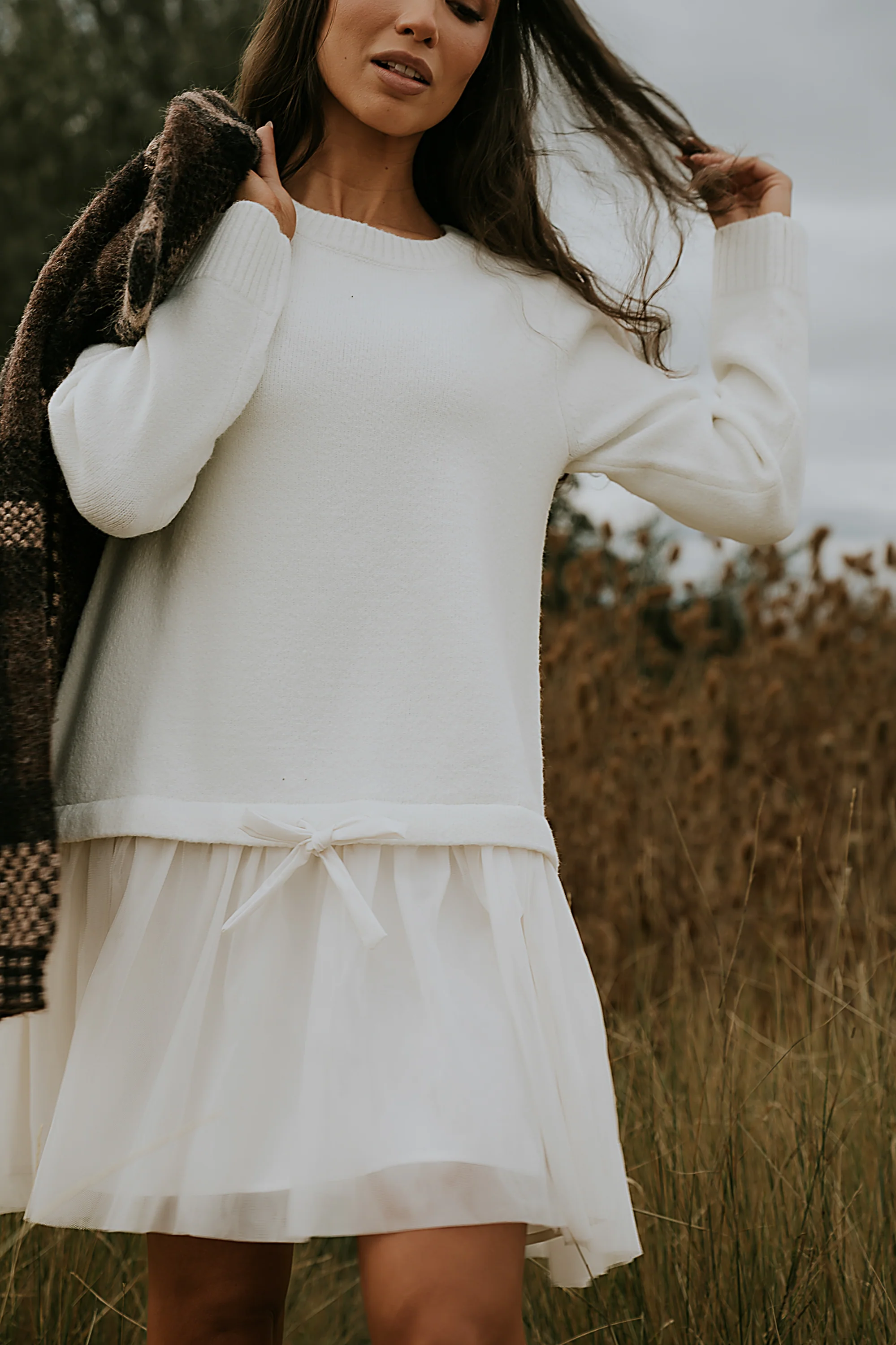 Bellise Baby Doll Sweater Dress in Ivory - FINAL SALE - Image 3