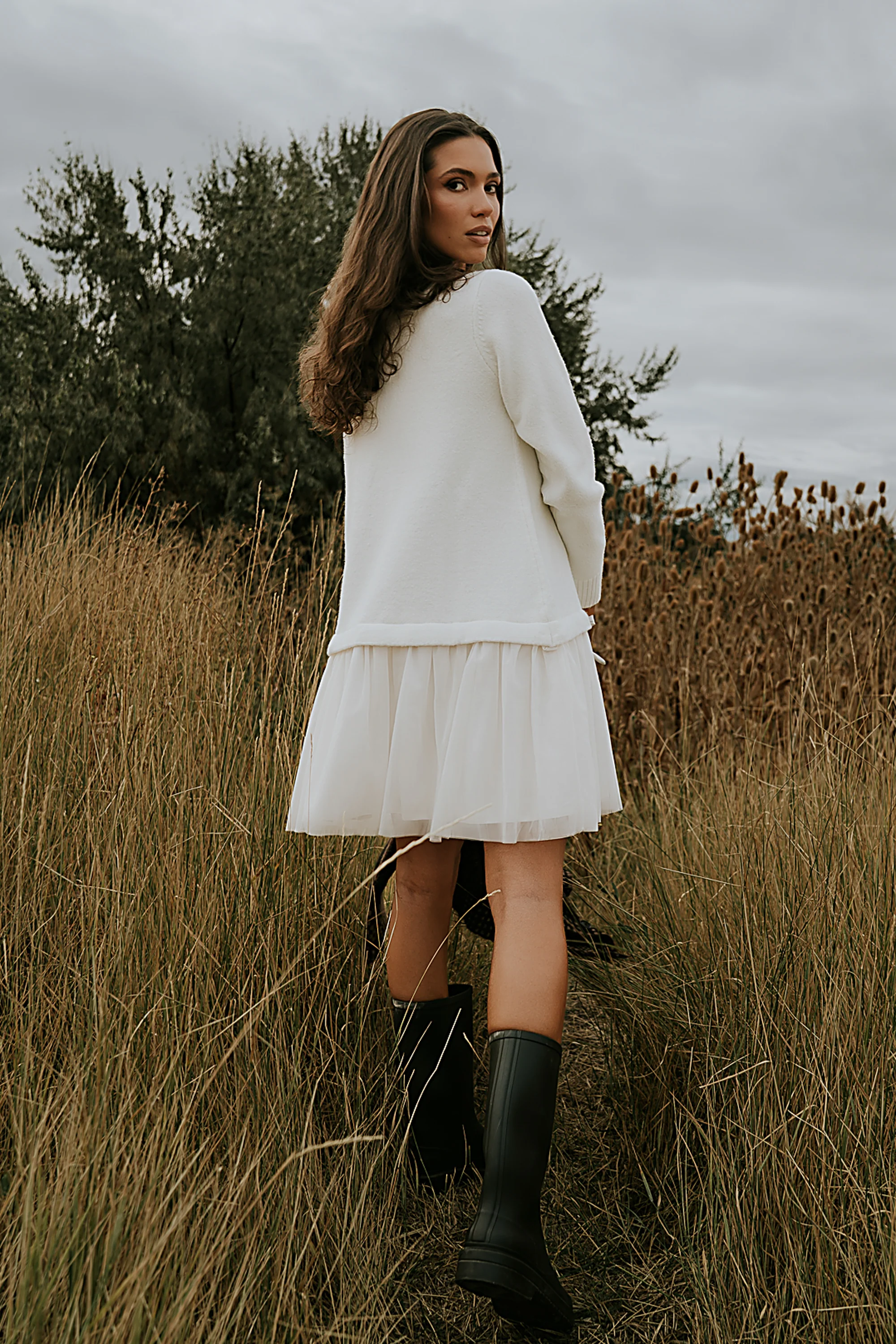 Bellise Baby Doll Sweater Dress in Ivory - FINAL SALE - Image 5