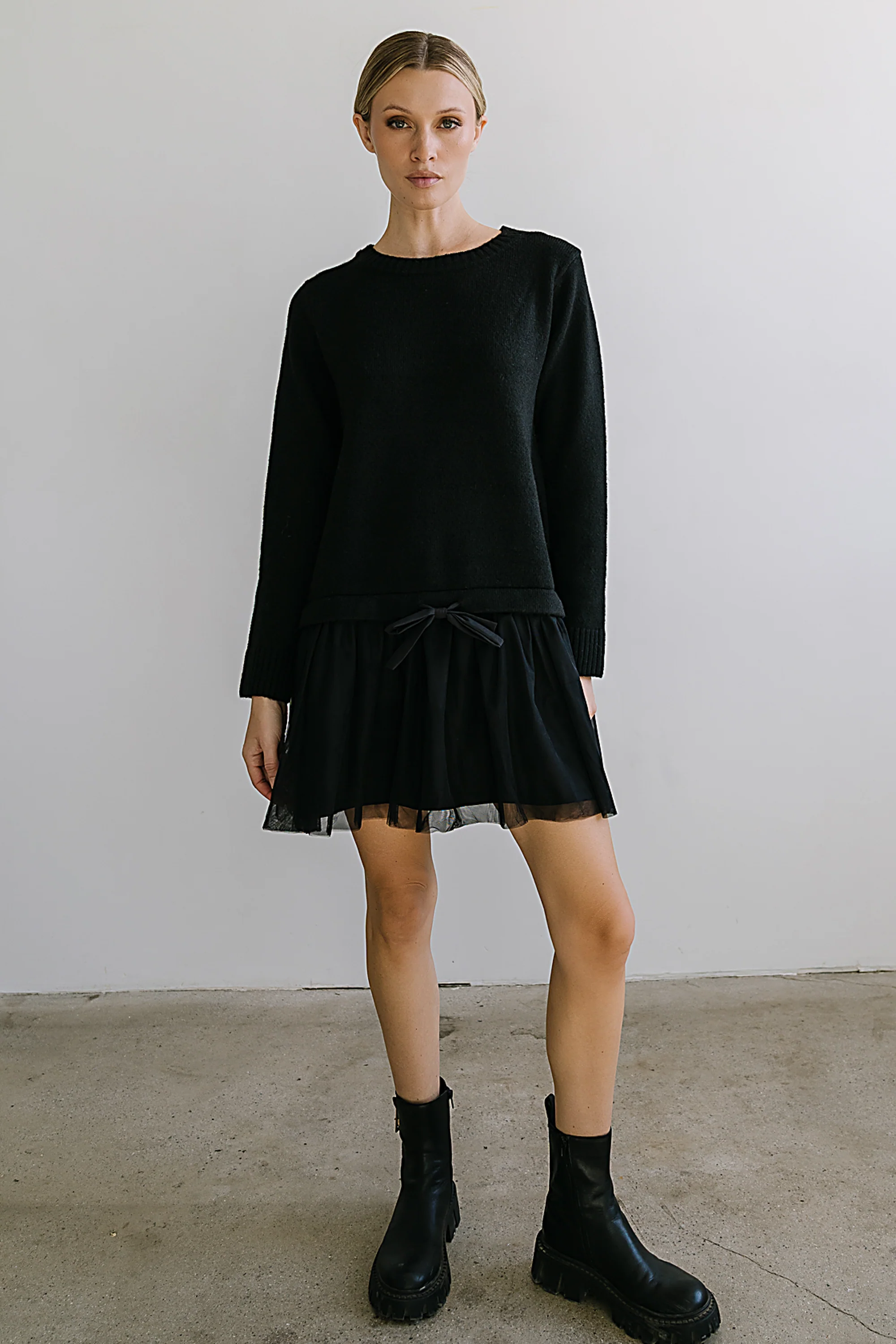 Bellise Baby Doll Sweater Dress in Black - FINAL SALE - Image 2