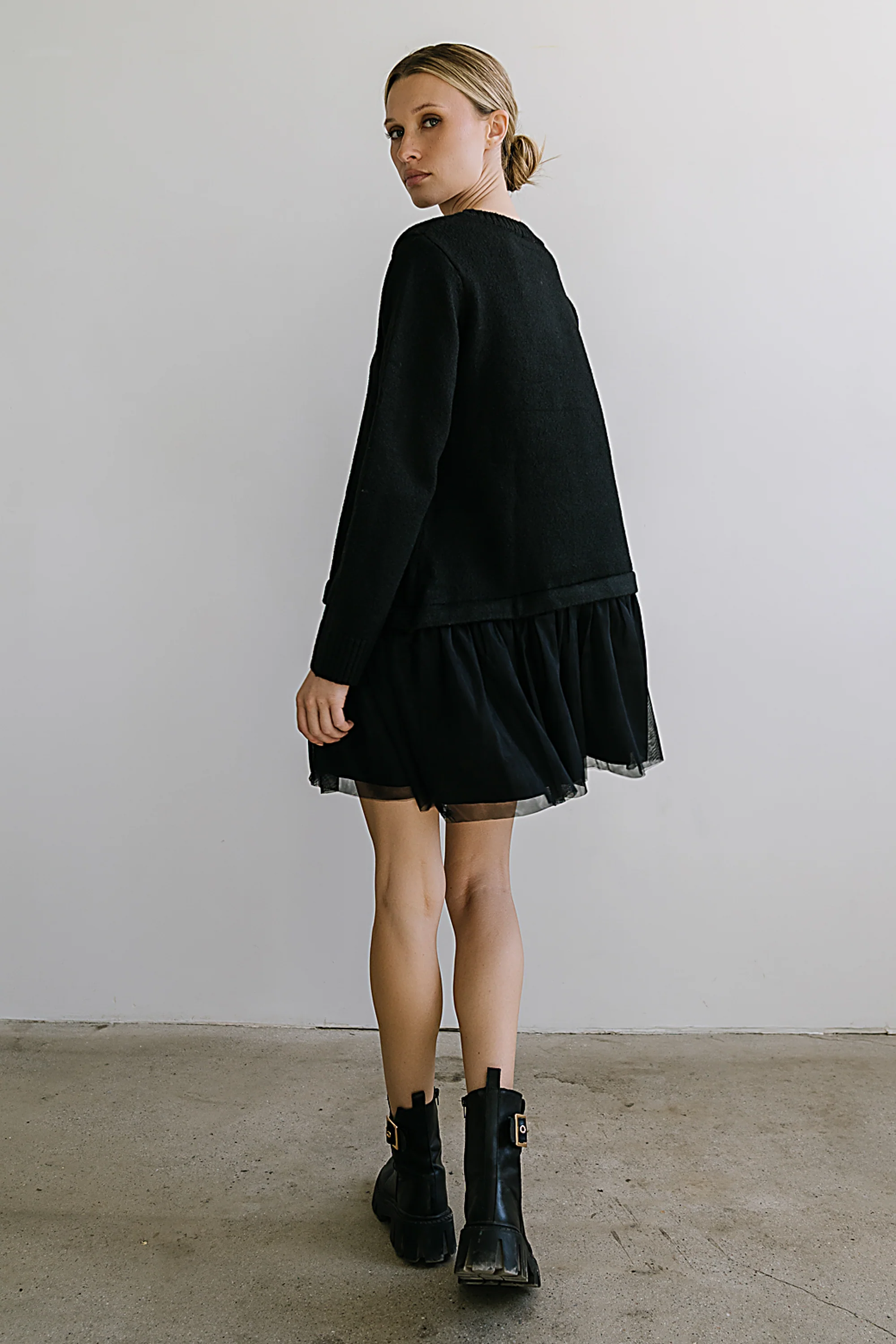 Bellise Baby Doll Sweater Dress in Black - FINAL SALE - Image 3