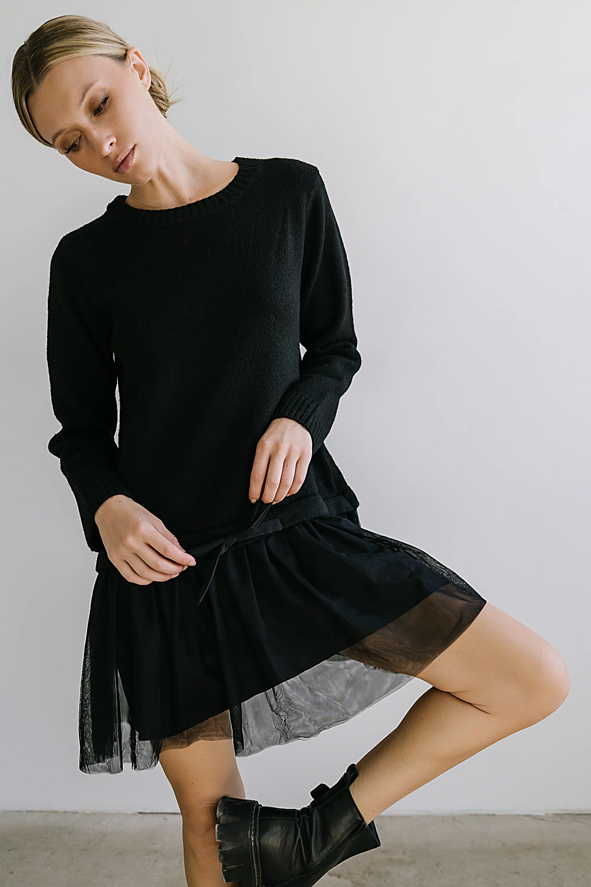 Bellise Baby Doll Sweater Dress in Black - FINAL SALE - Image 4