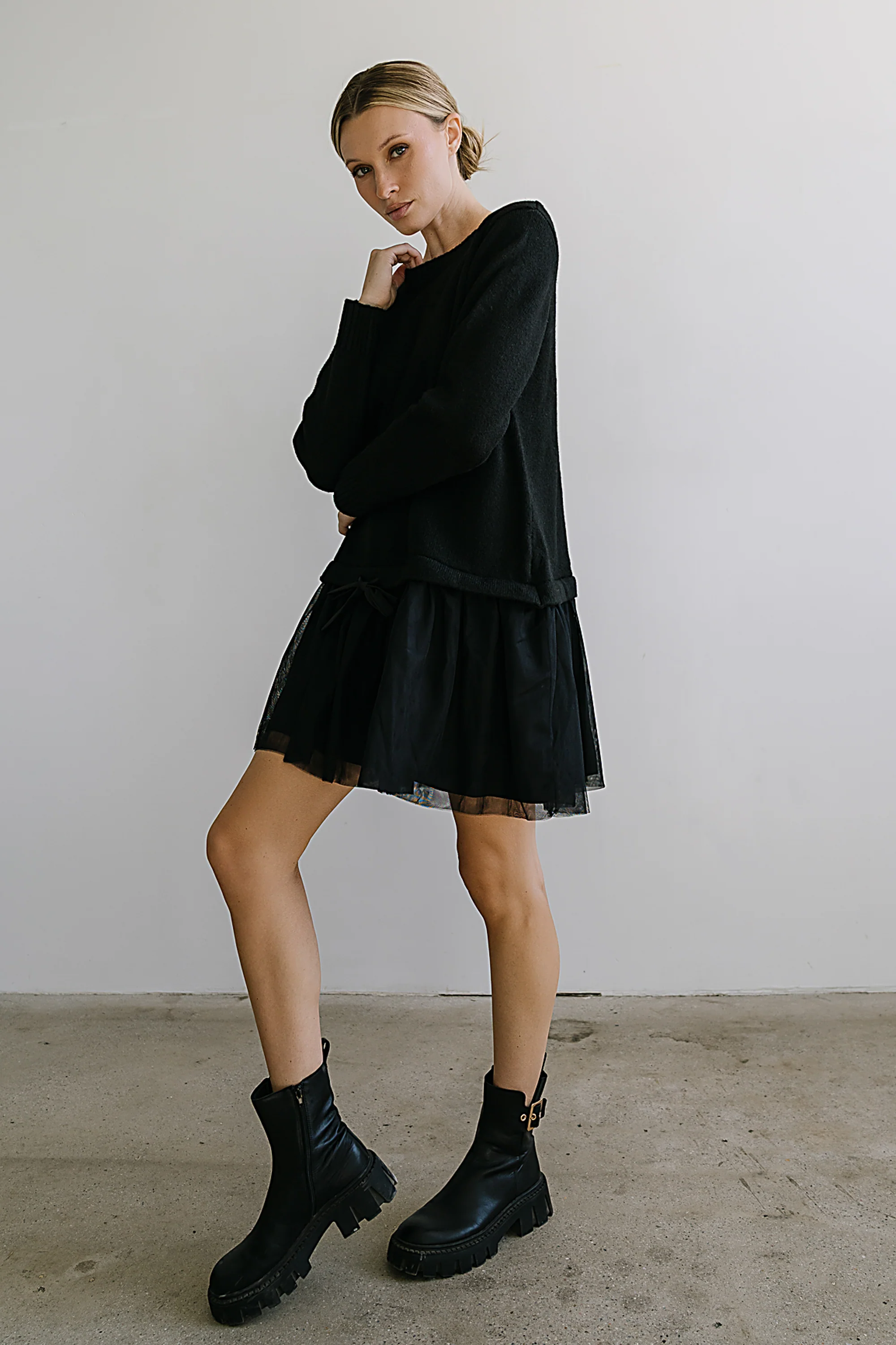 Bellise Baby Doll Sweater Dress in Black - FINAL SALE - Image 5