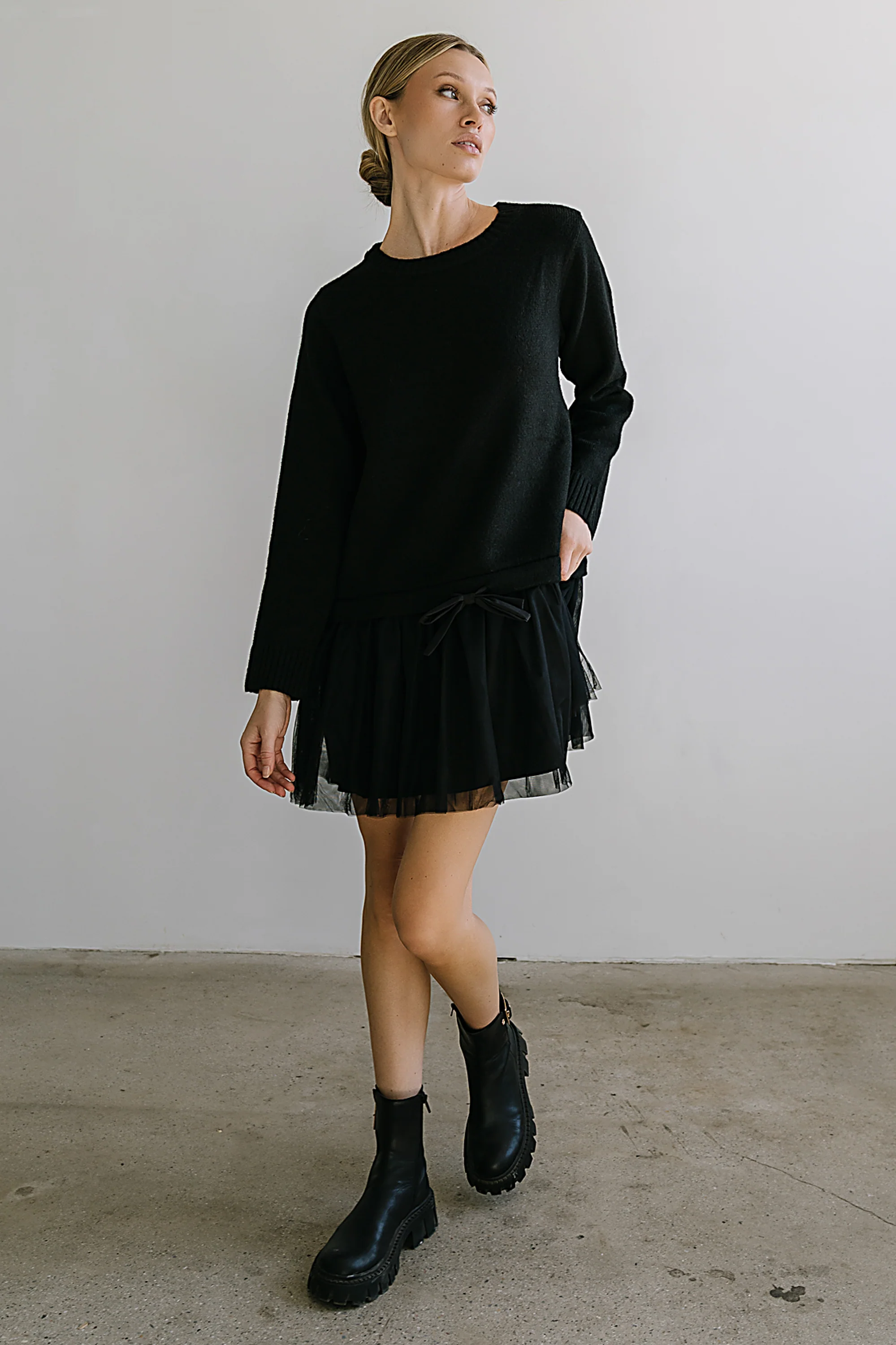 Bellise Baby Doll Sweater Dress in Black - FINAL SALE - Image 6