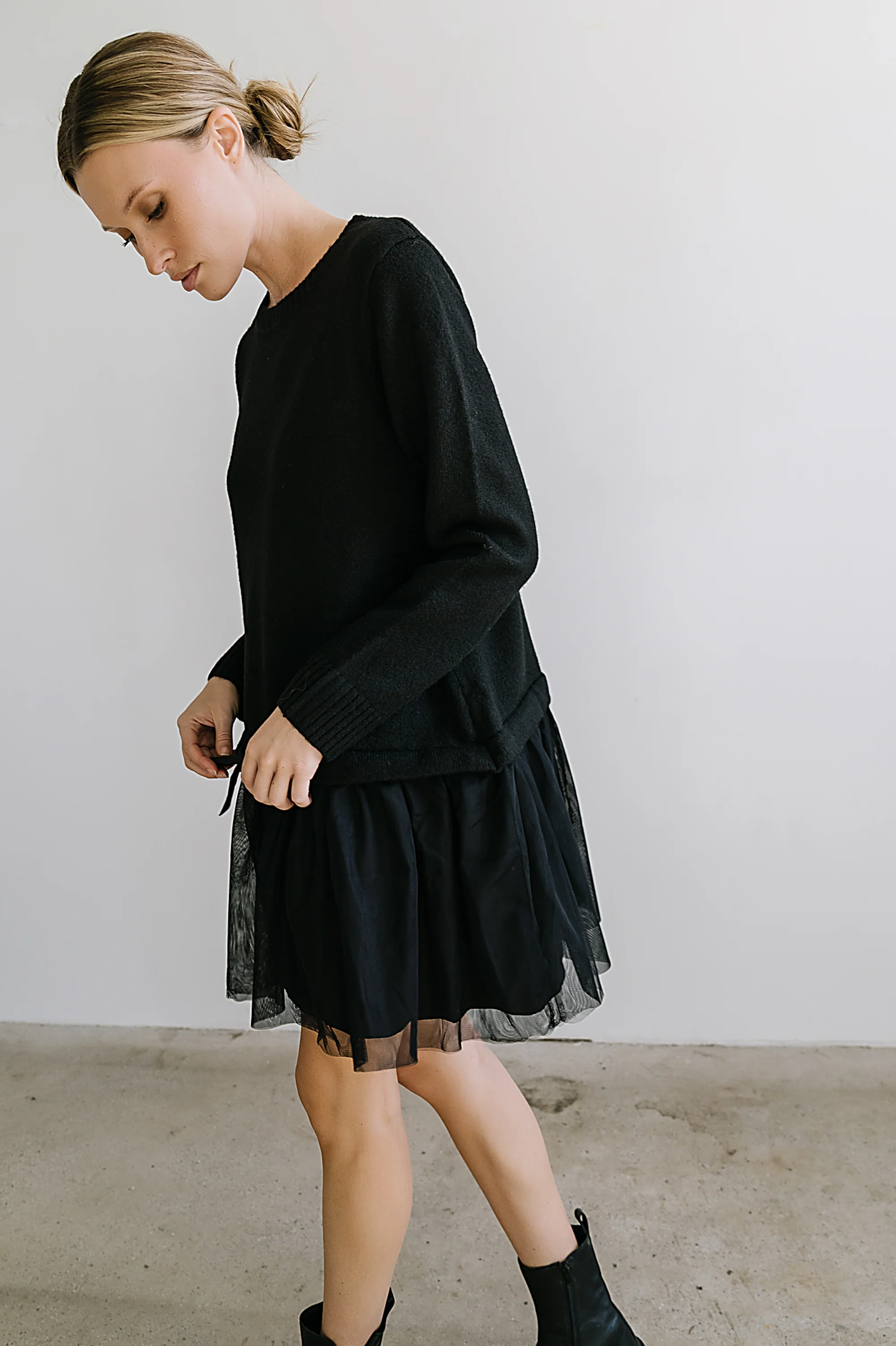 Bellise Baby Doll Sweater Dress in Black - FINAL SALE - Image 8