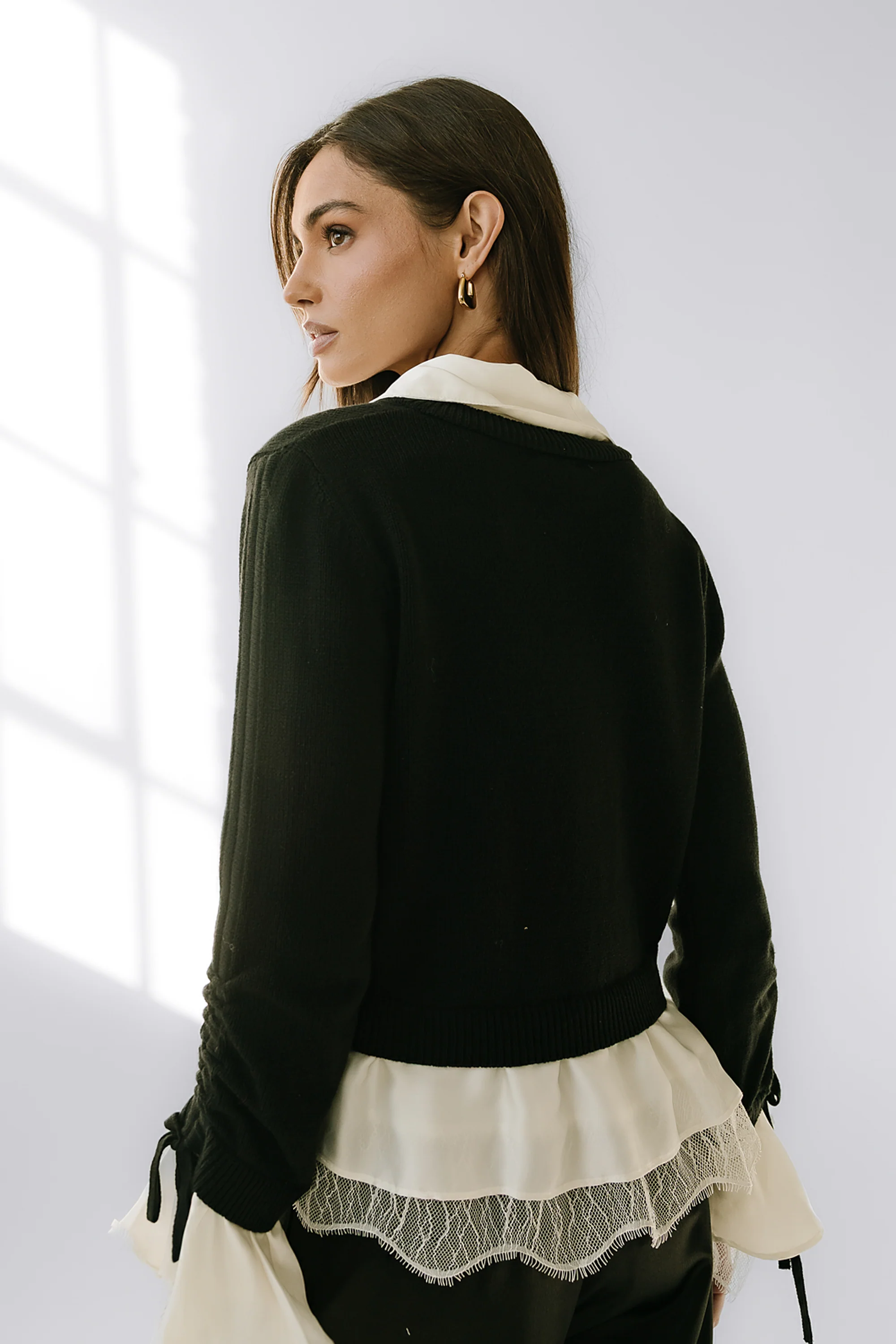 Bennet Double Layer Sweater in Black - Image 2