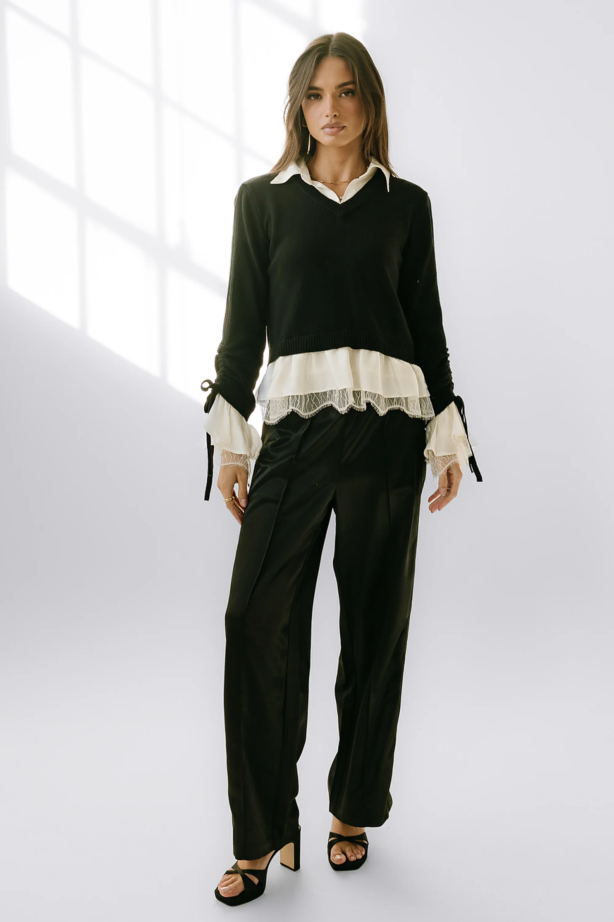 Bennet Double Layer Sweater in Black - Image 4